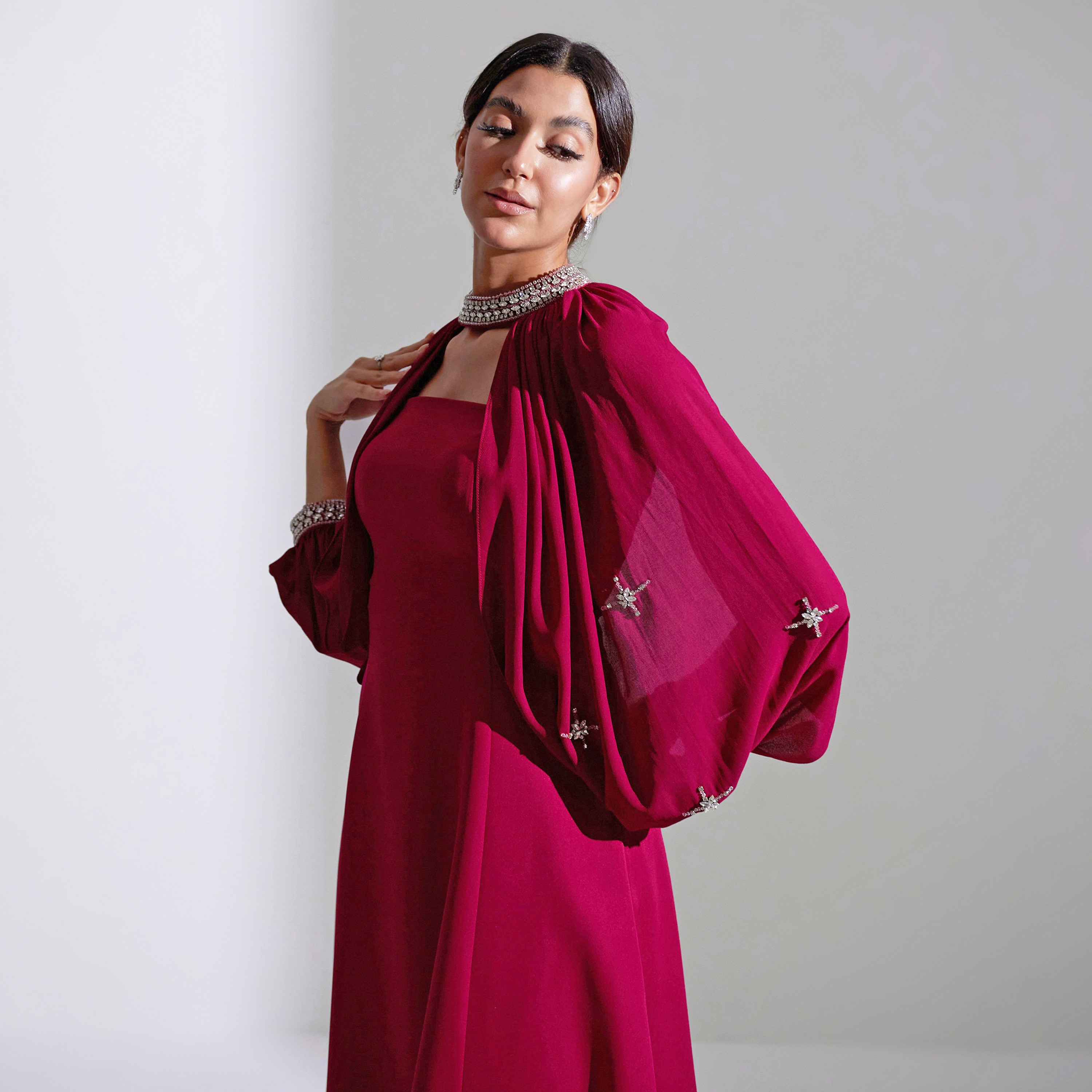 فستان سهرة نسائي مزين متوسط الطول من الشيفون بدون حمالات من أكاديا-women-clothing-dresses-image-6