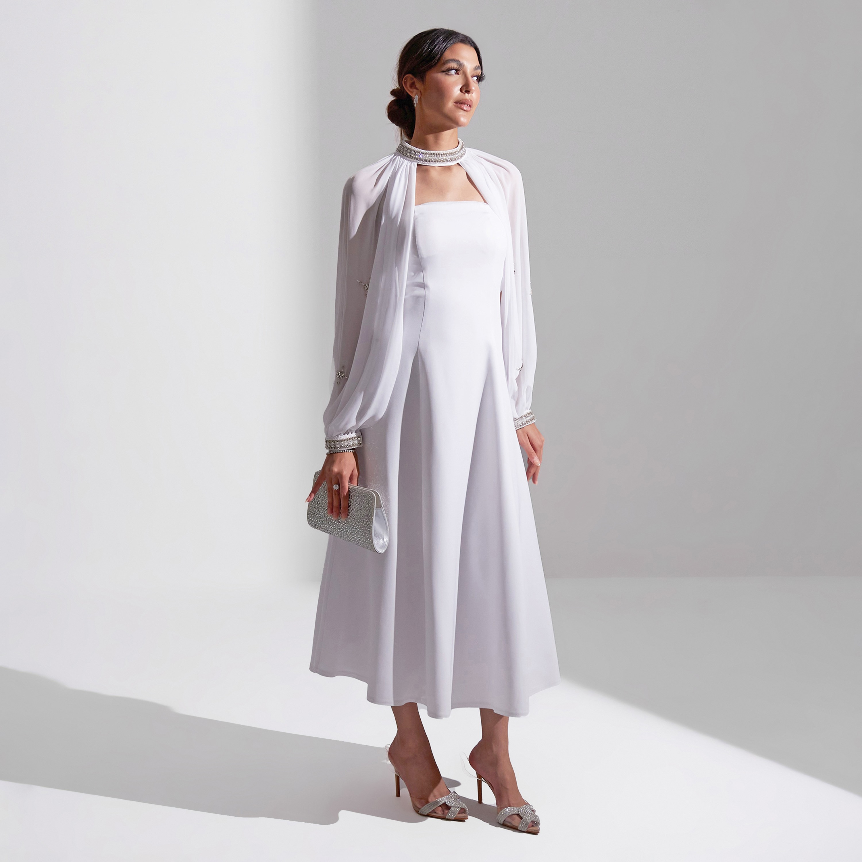 فستان سهرة نسائي مزين متوسط الطول من الشيفون بدون حمالات من أكاديا-women-clothing-dresses-image-14