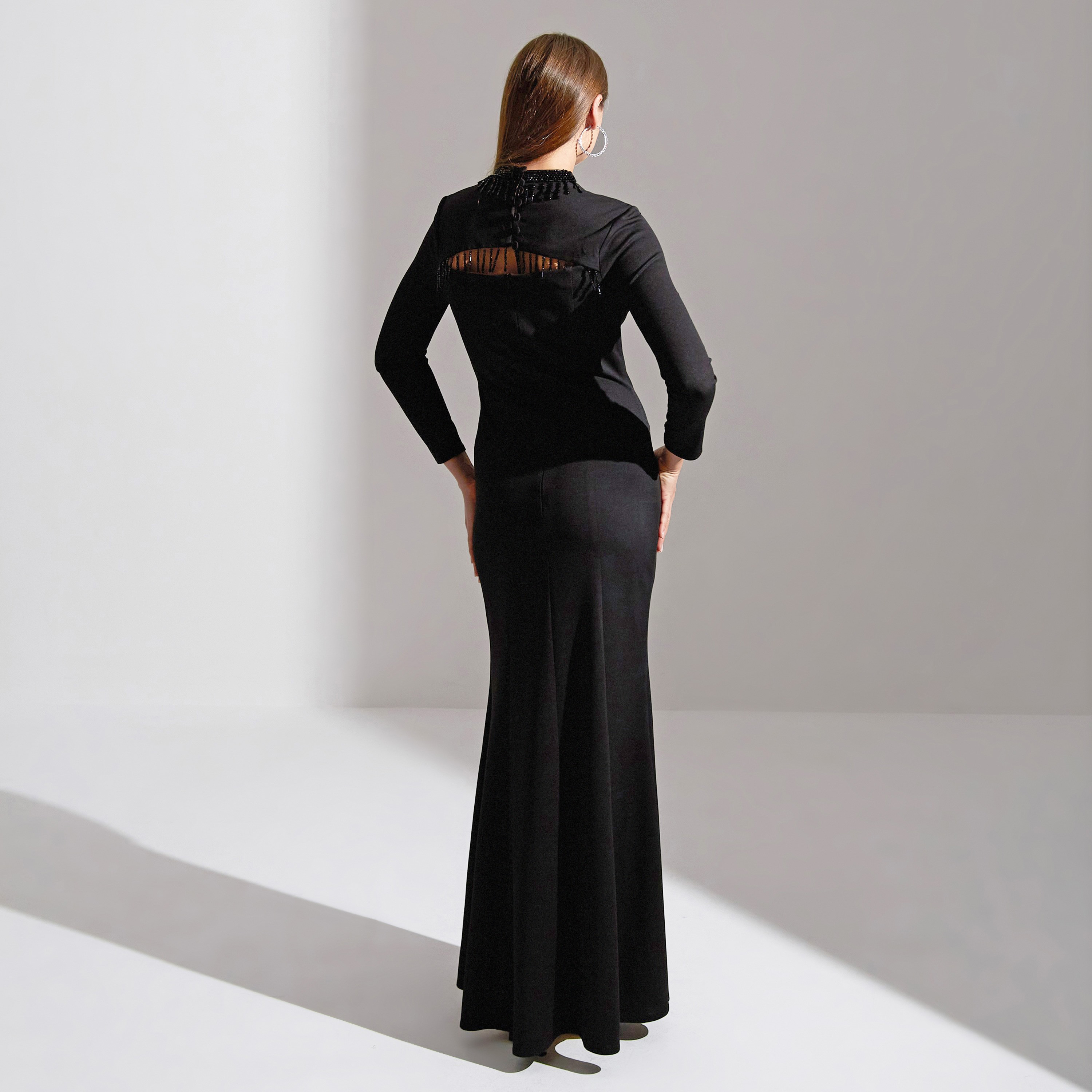 Akadia Open Bust Fringe Detail Crepe Evening Women's Maxi Dress-women-clothing-dresses-image-3