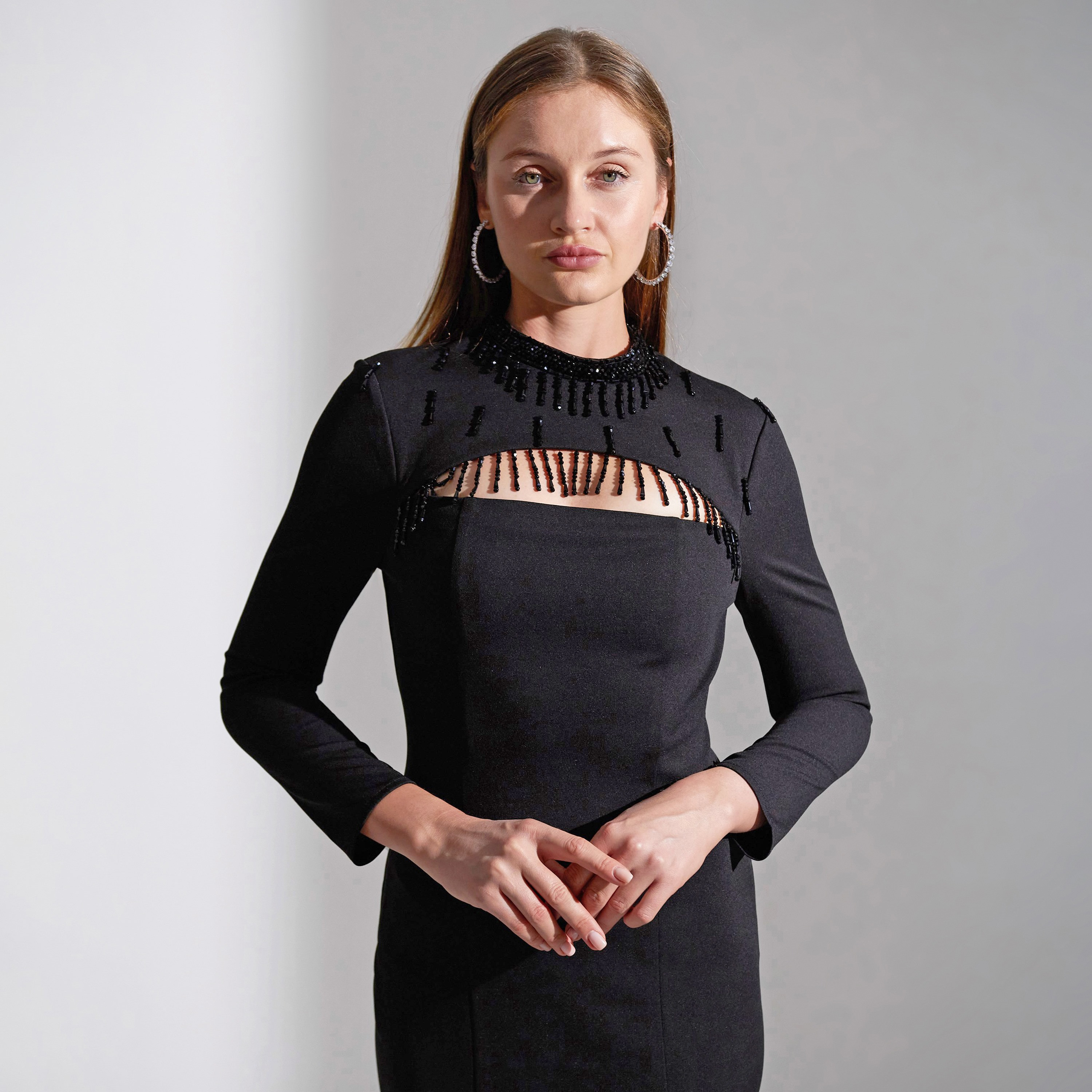 Akadia Open Bust Fringe Detail Crepe Evening Women's Maxi Dress-women-clothing-dresses-image-4