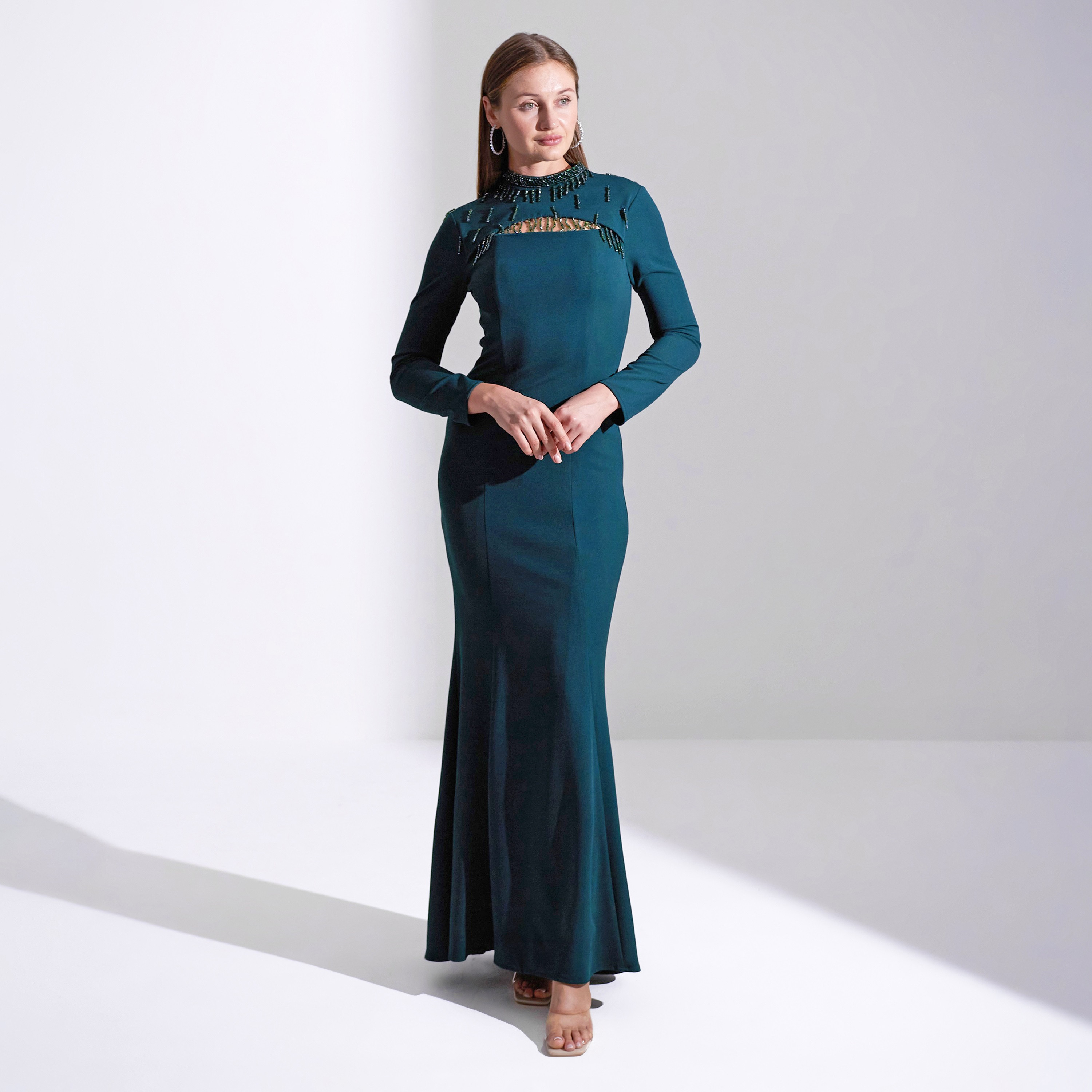 Akadia Open Bust Fringe Detail Crepe Evening Women's Maxi Dress-women-clothing-dresses-image-7