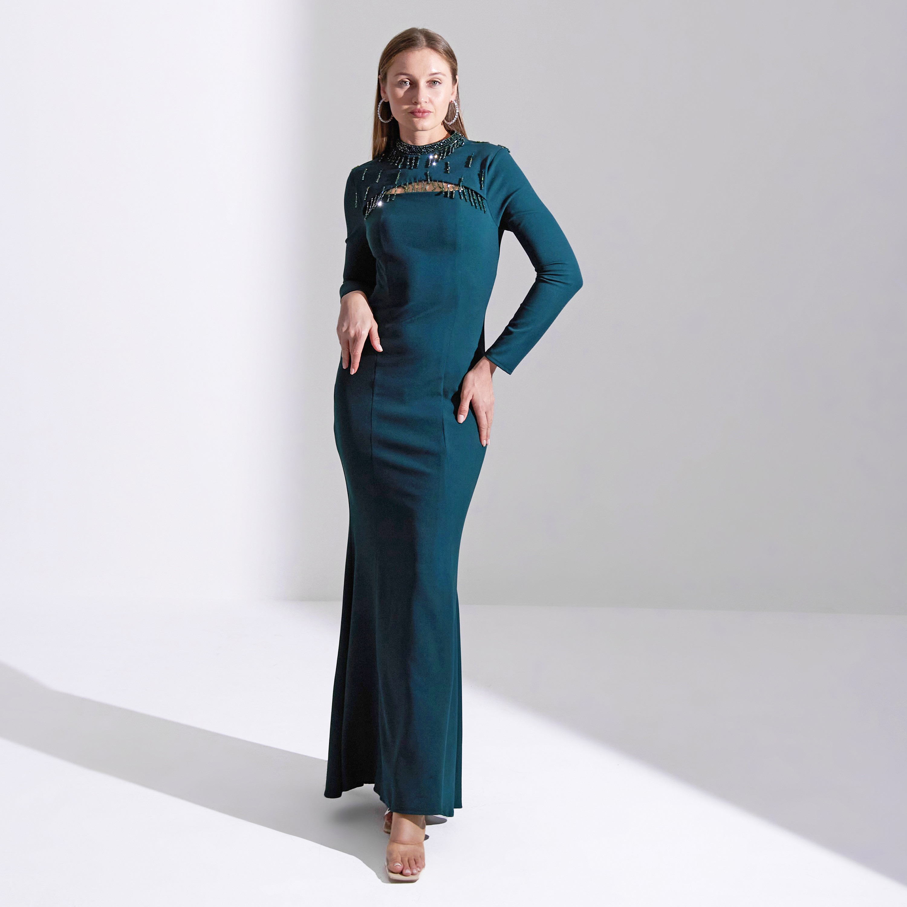 Akadia Open Bust Fringe Detail Crepe Evening Women's Maxi Dress-women-clothing-dresses-image-9