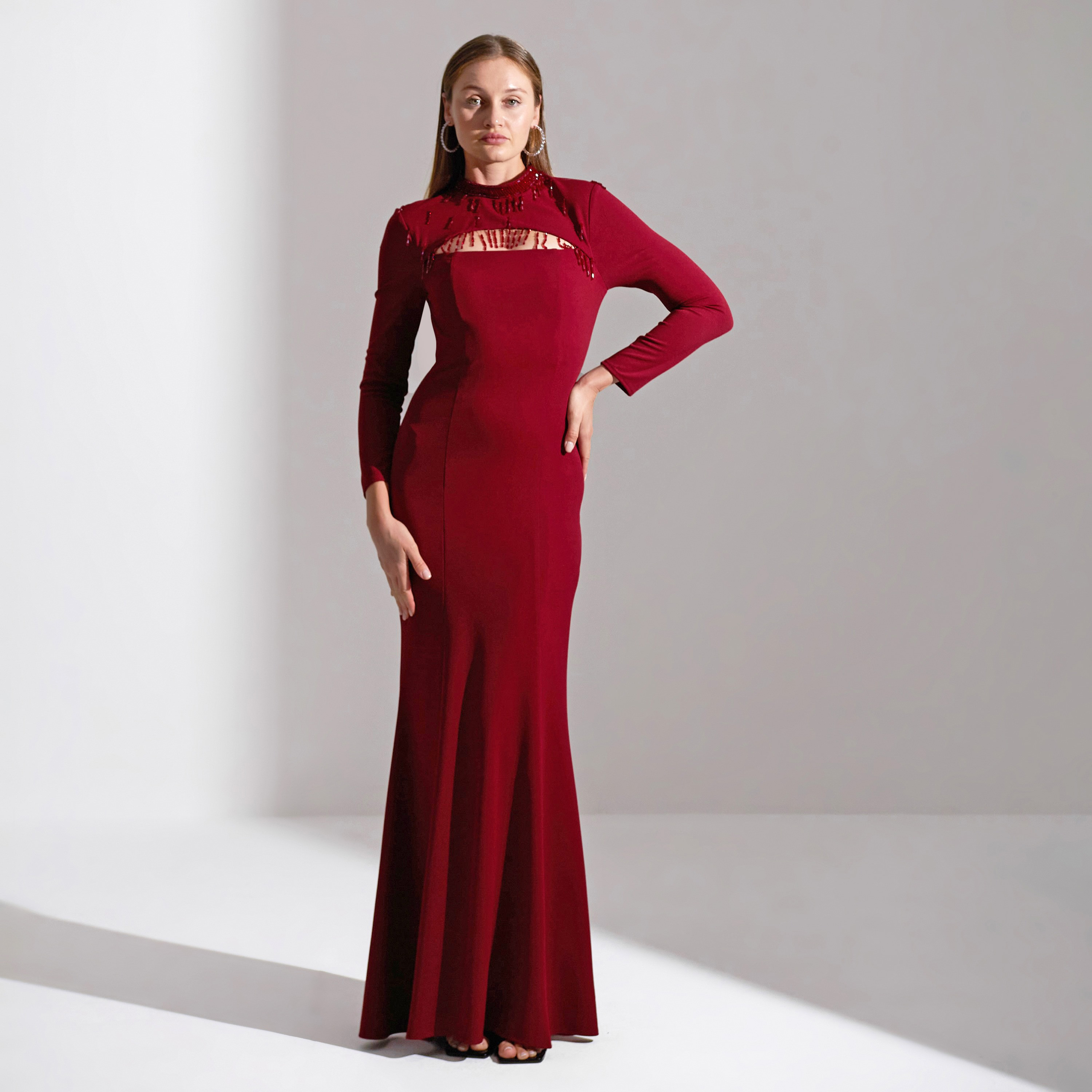 Akadia Open Bust Fringe Detail Crepe Evening Women's Maxi Dress-women-clothing-dresses-image-12