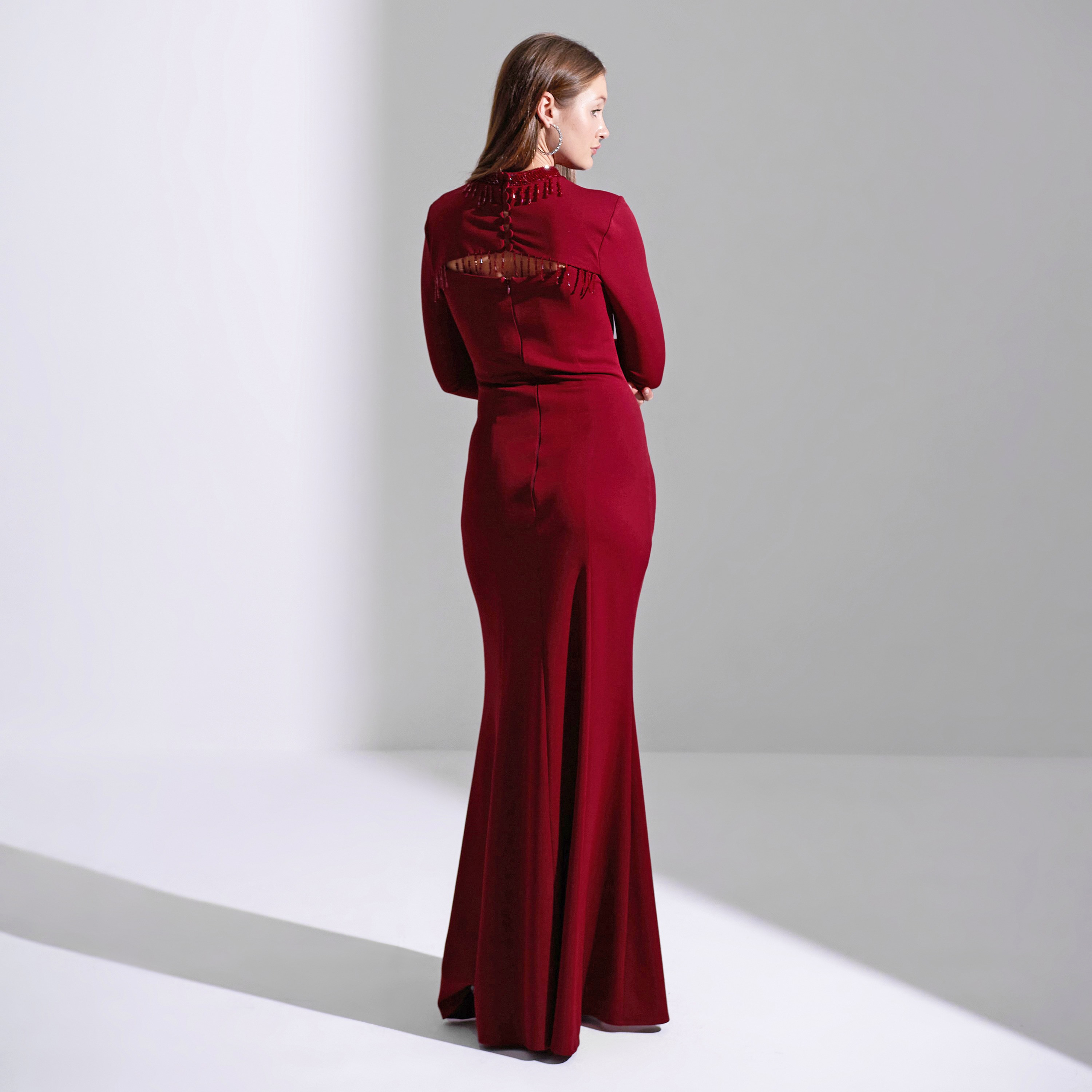 Akadia Open Bust Fringe Detail Crepe Evening Women's Maxi Dress-women-clothing-dresses-image-14