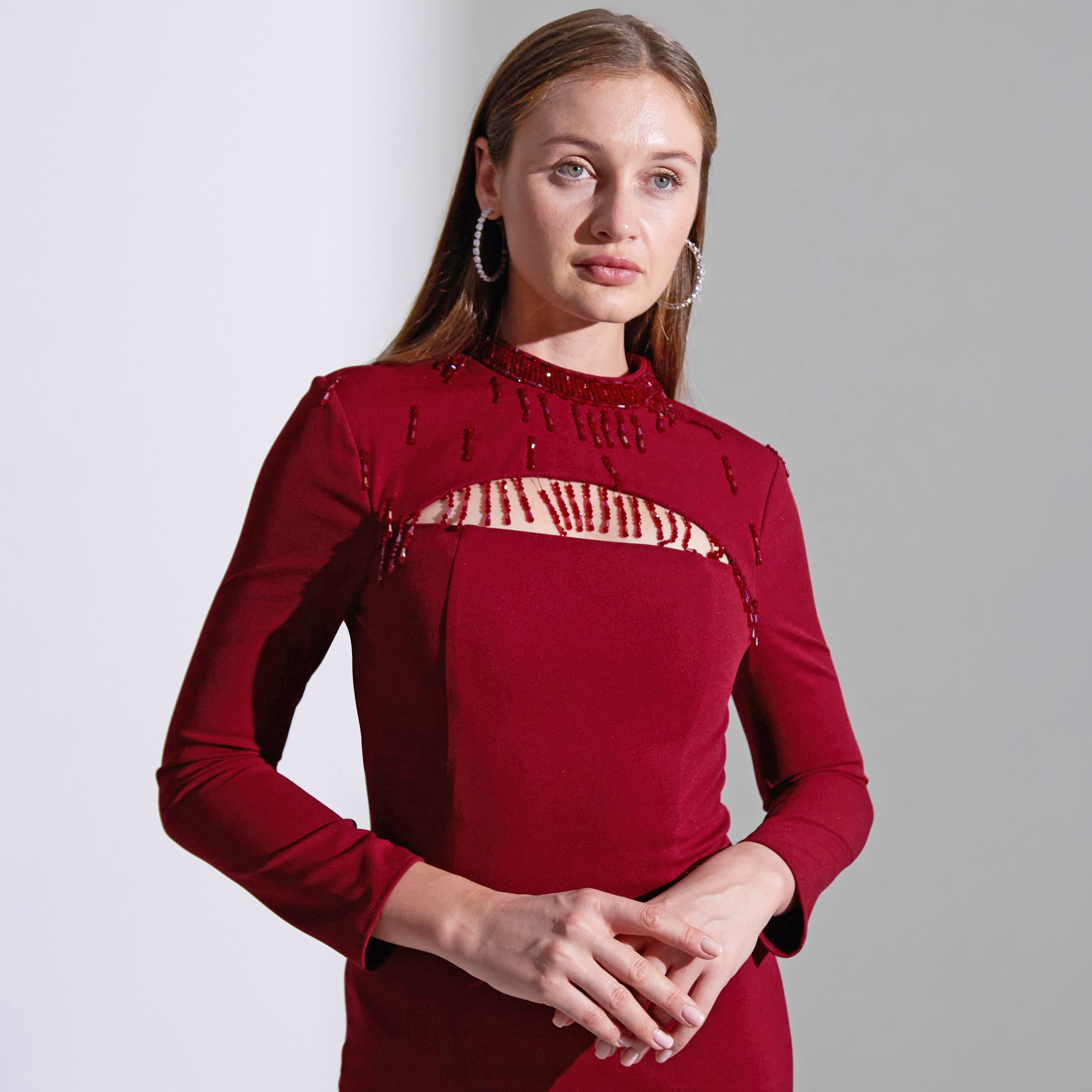Akadia Open Bust Fringe Detail Crepe Evening Women's Maxi Dress-women-clothing-dresses-image-16