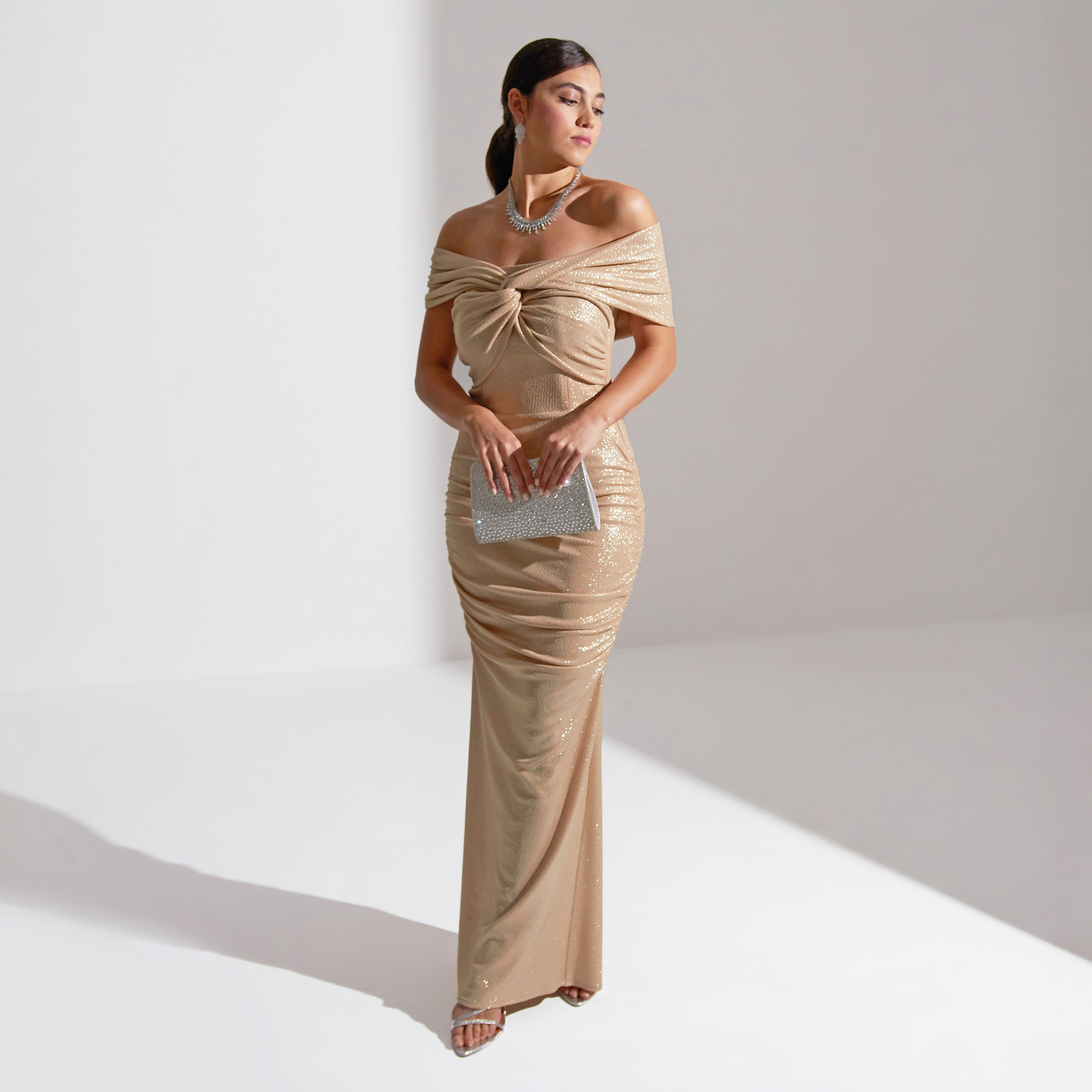 Akadia Cross Shoulder Jersey Lameh Evening Women's Maxi Dress-women-clothing-dresses-image-7