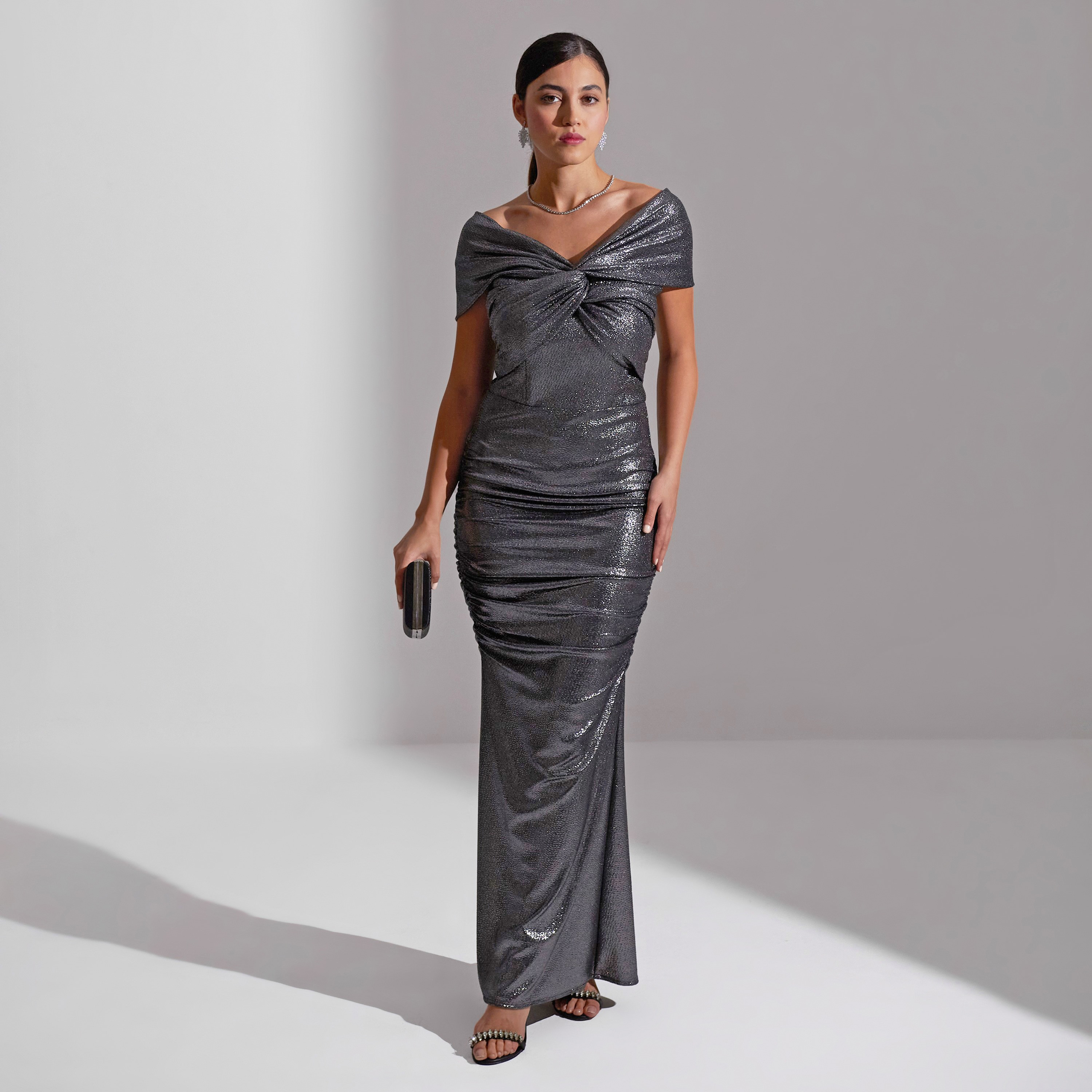 Akadia Cross Shoulder Jersey Lameh Evening Women's Maxi Dress-women-clothing-dresses-image-1