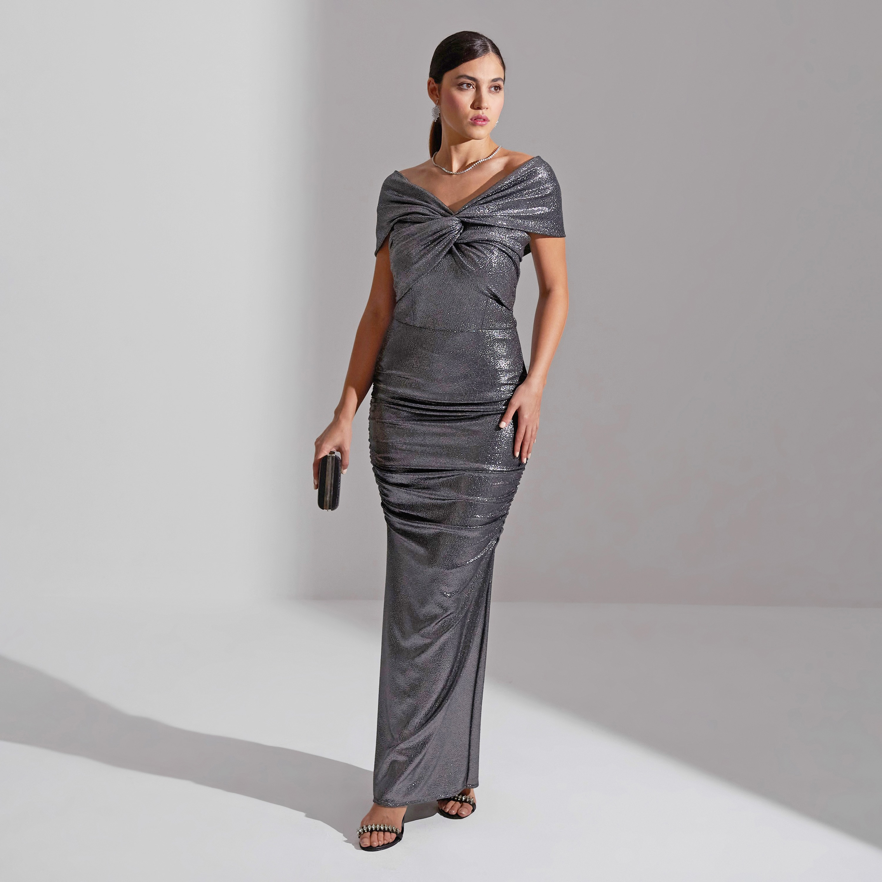 Akadia Cross Shoulder Jersey Lameh Evening Women's Maxi Dress-women-clothing-dresses-image-2