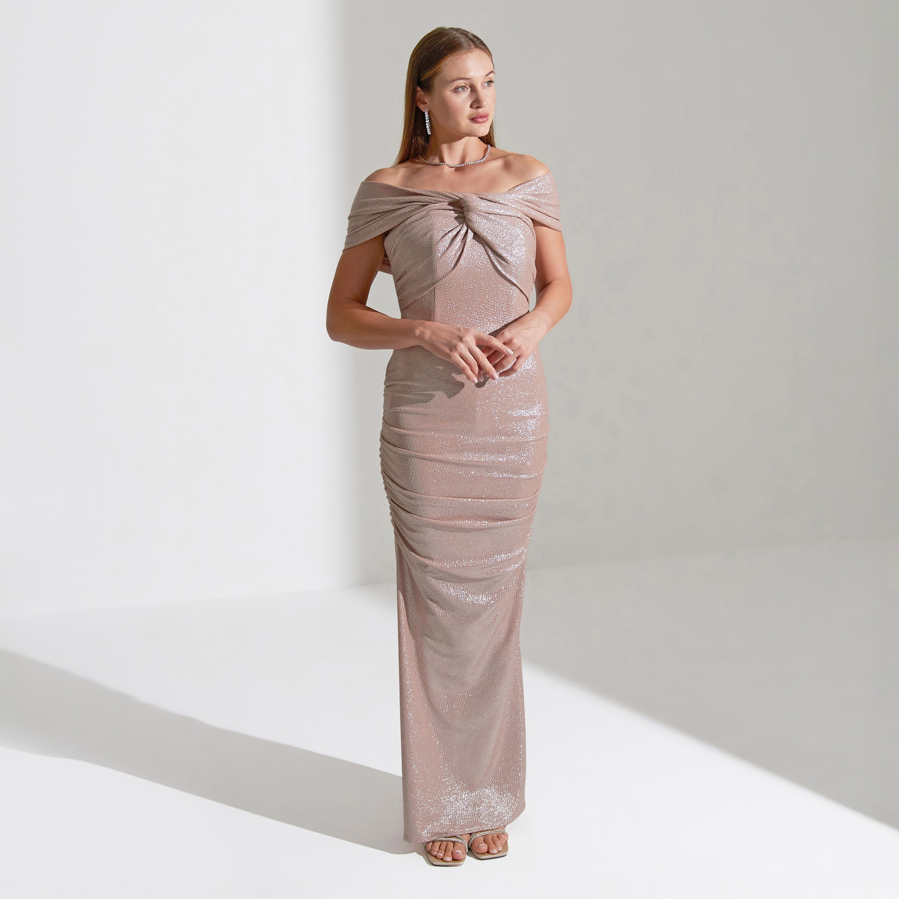 Akadia Cross Shoulder Jersey Lameh Evening Women's Maxi Dress-women-clothing-dresses-image-1