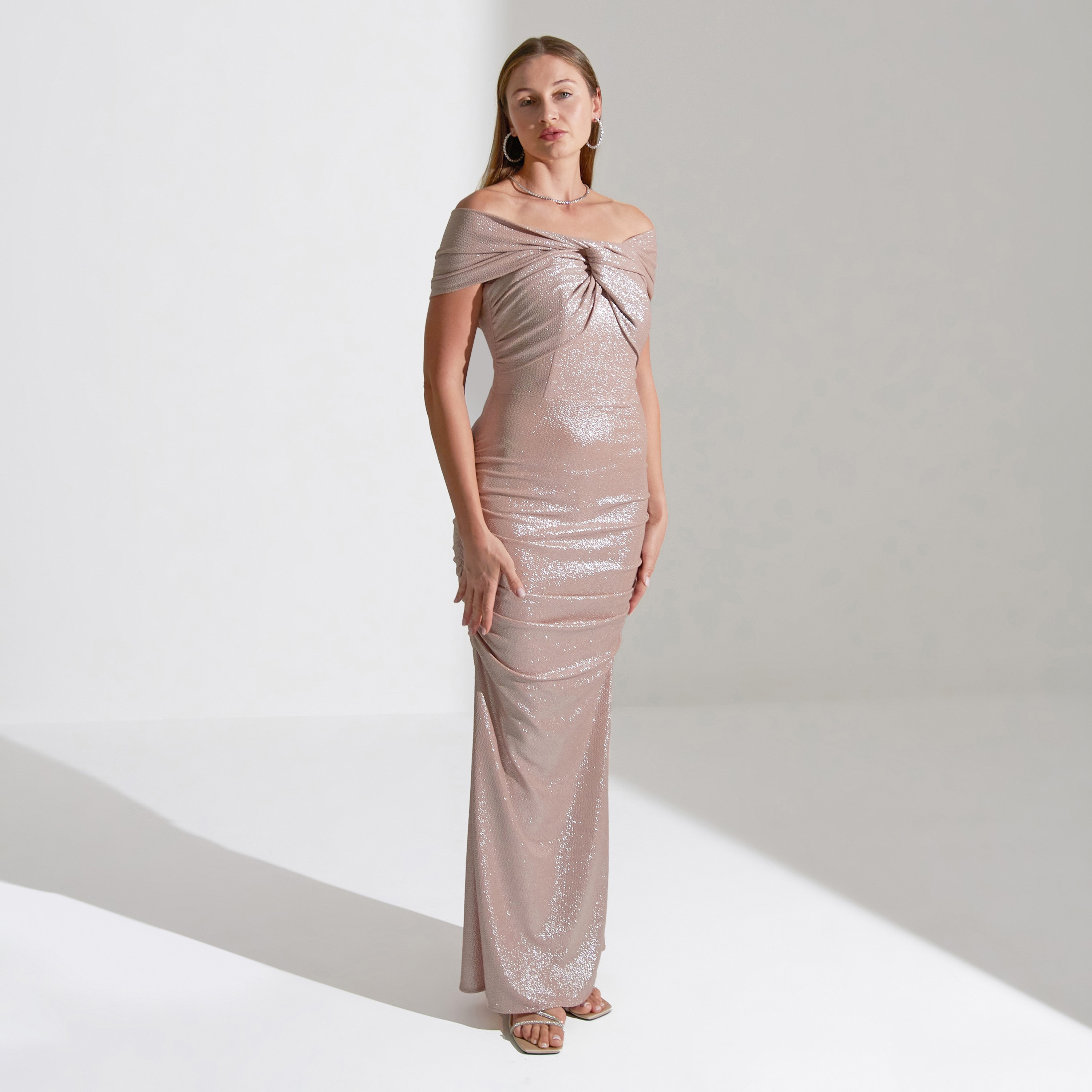 Akadia Cross Shoulder Jersey Lameh Evening Women's Maxi Dress-women-clothing-dresses-image-2