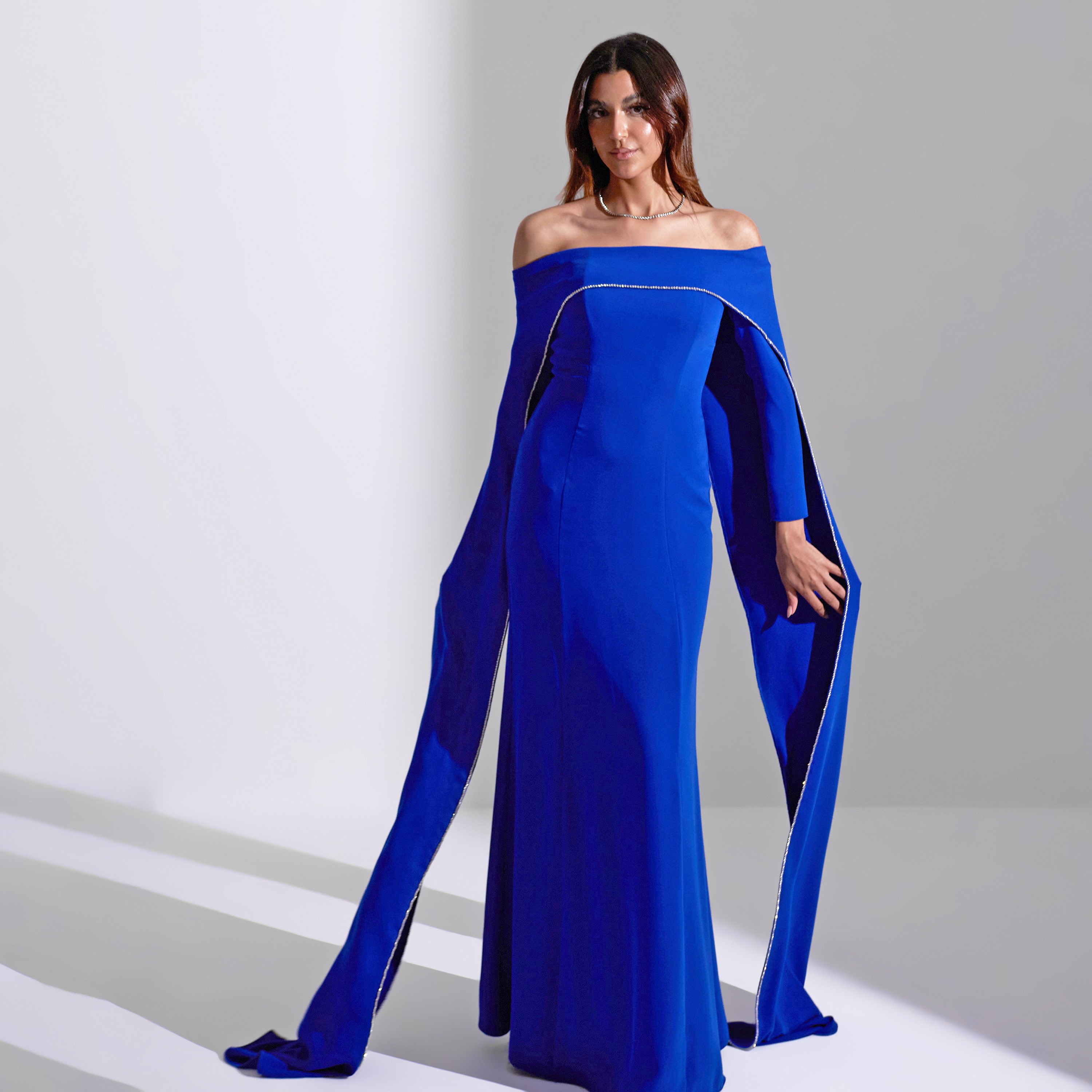 Akadia Off Shoulder Neck Float Sleeves Crepe Evening Women's Maxi Dress-women-clothing-dresses-image-7