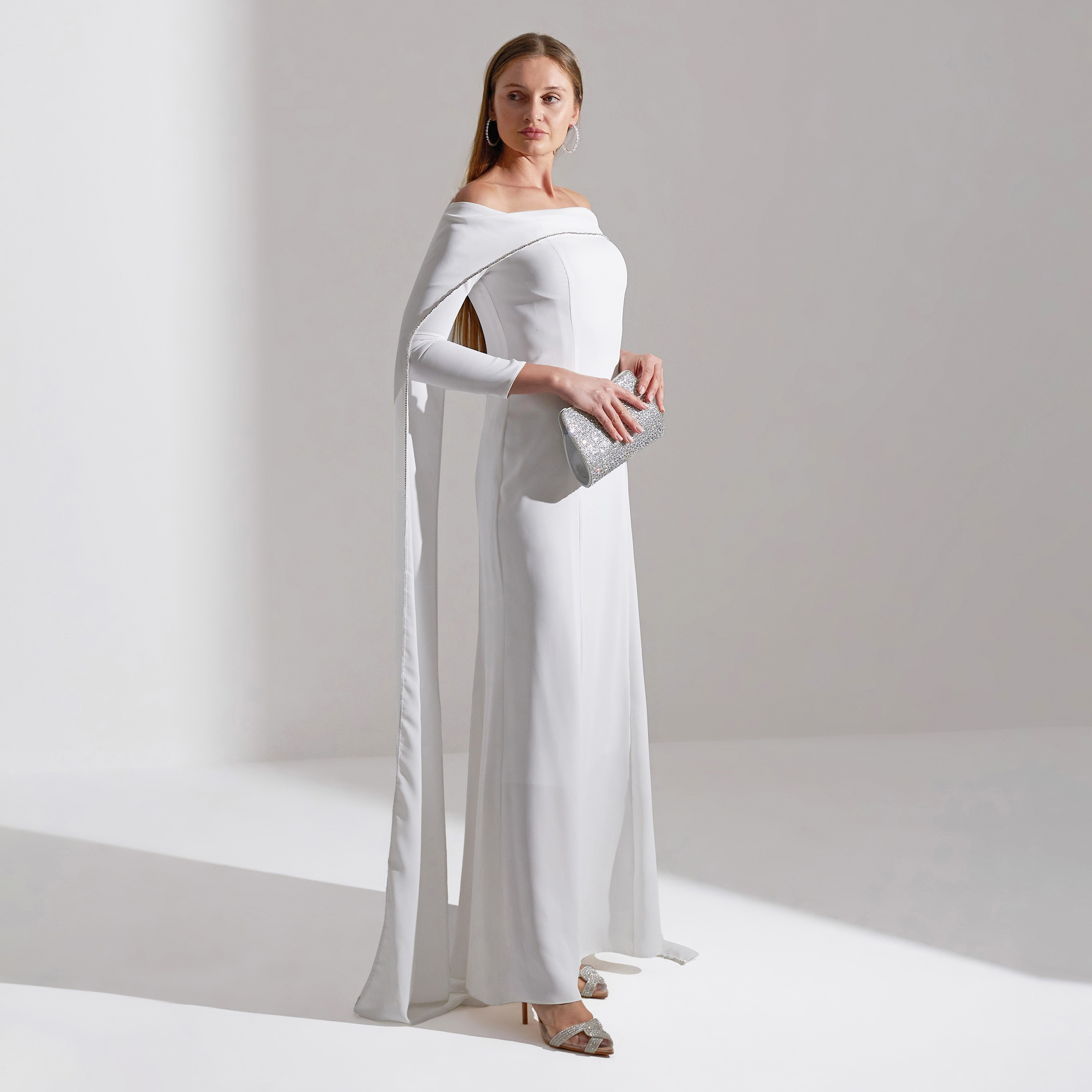 Akadia Off Shoulder Neck Float Sleeves Crepe Evening Women's Maxi Dress-women-clothing-dresses-image-2