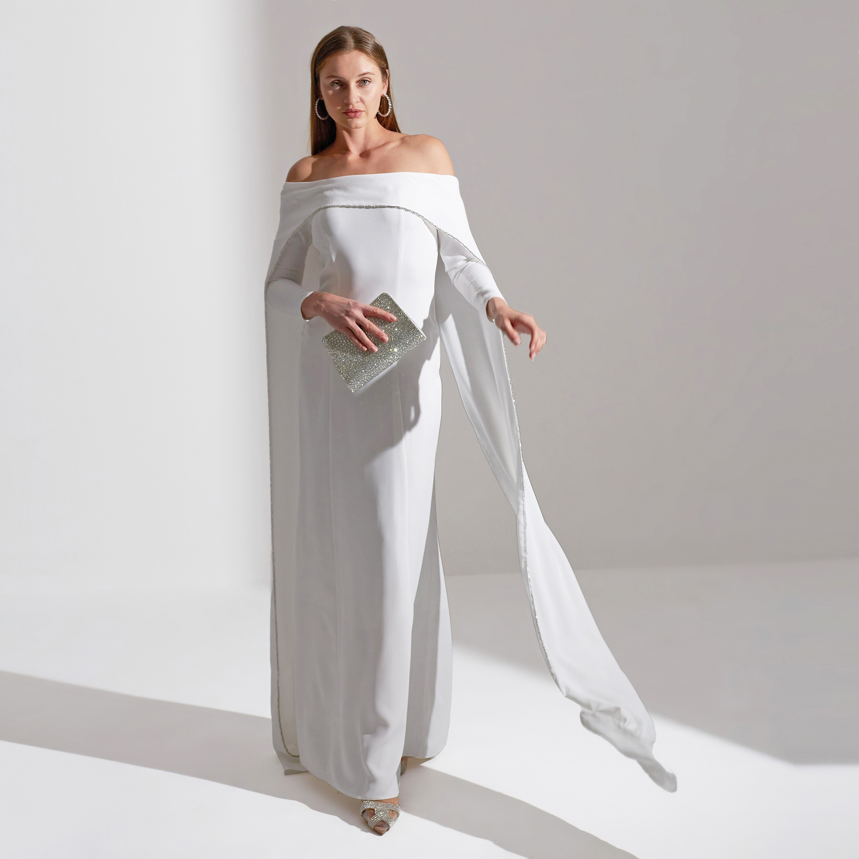 Akadia Off Shoulder Neck Float Sleeves Crepe Evening Women's Maxi Dress-women-clothing-dresses-image-4