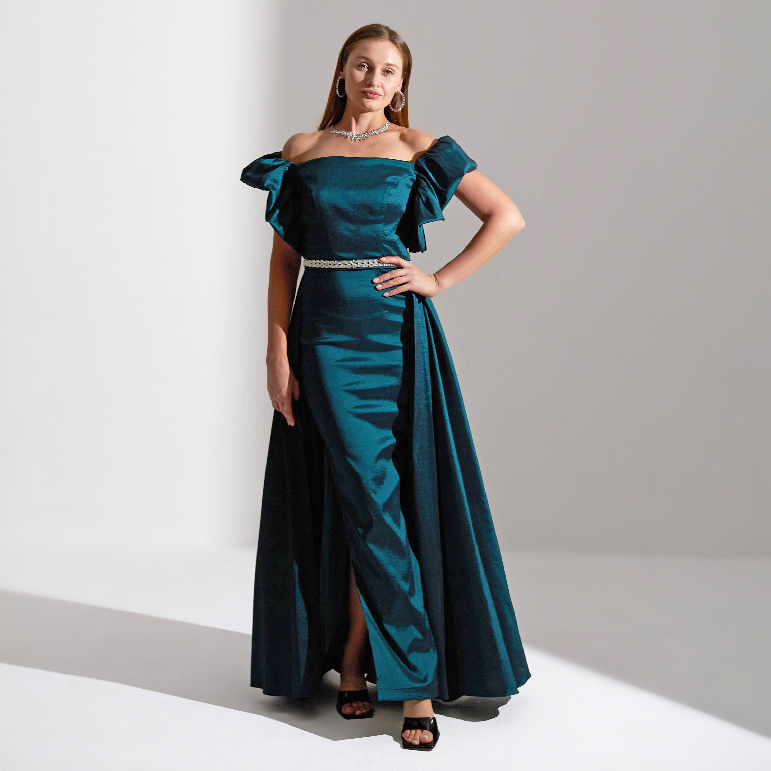 Akadia Gathered Off Shoulder Taffeta Evening Women's Maxi Dress-women-clothing-dresses-image-8