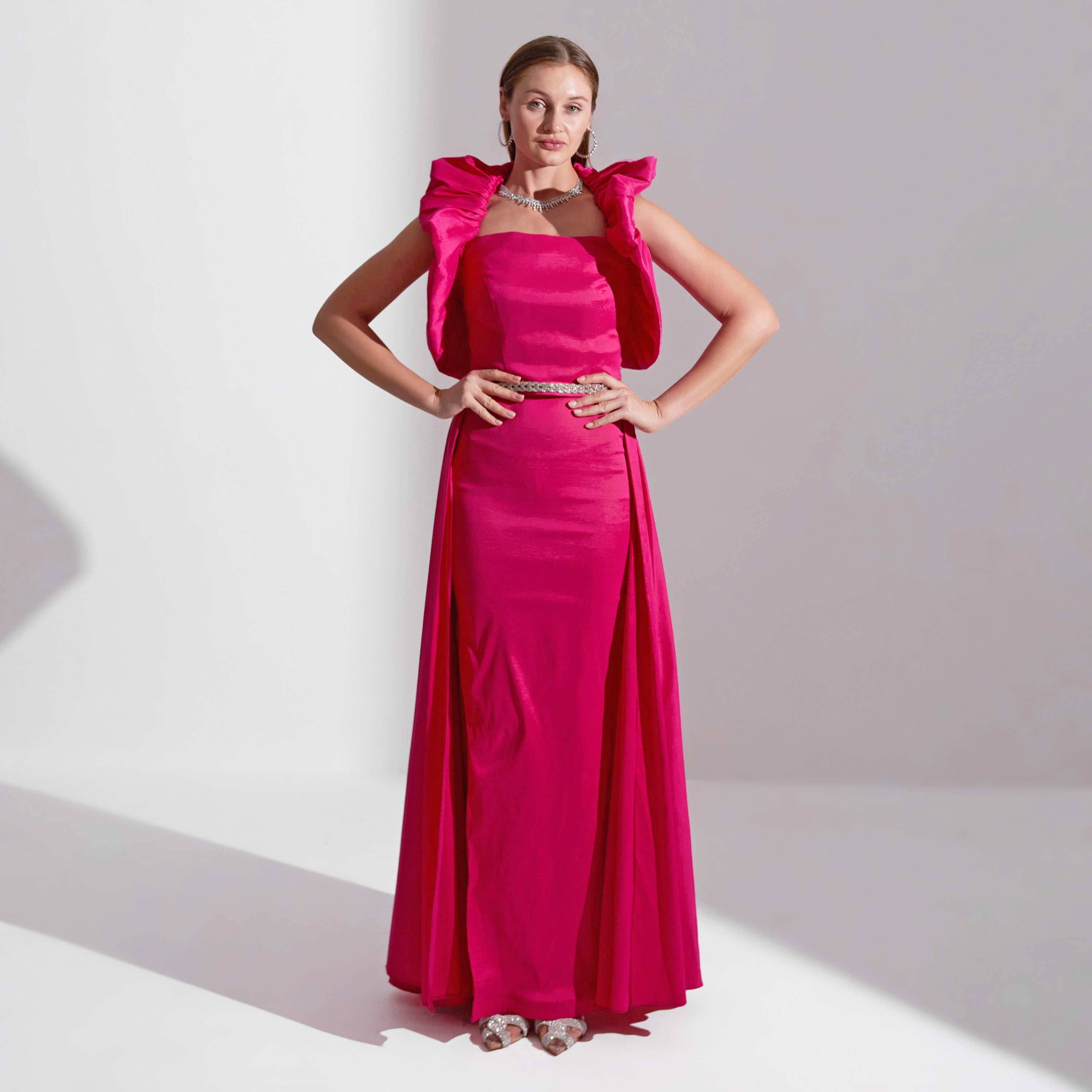 Akadia Gathered Off Shoulder Taffeta Evening Women's Maxi Dress-women-clothing-dresses-image-1
