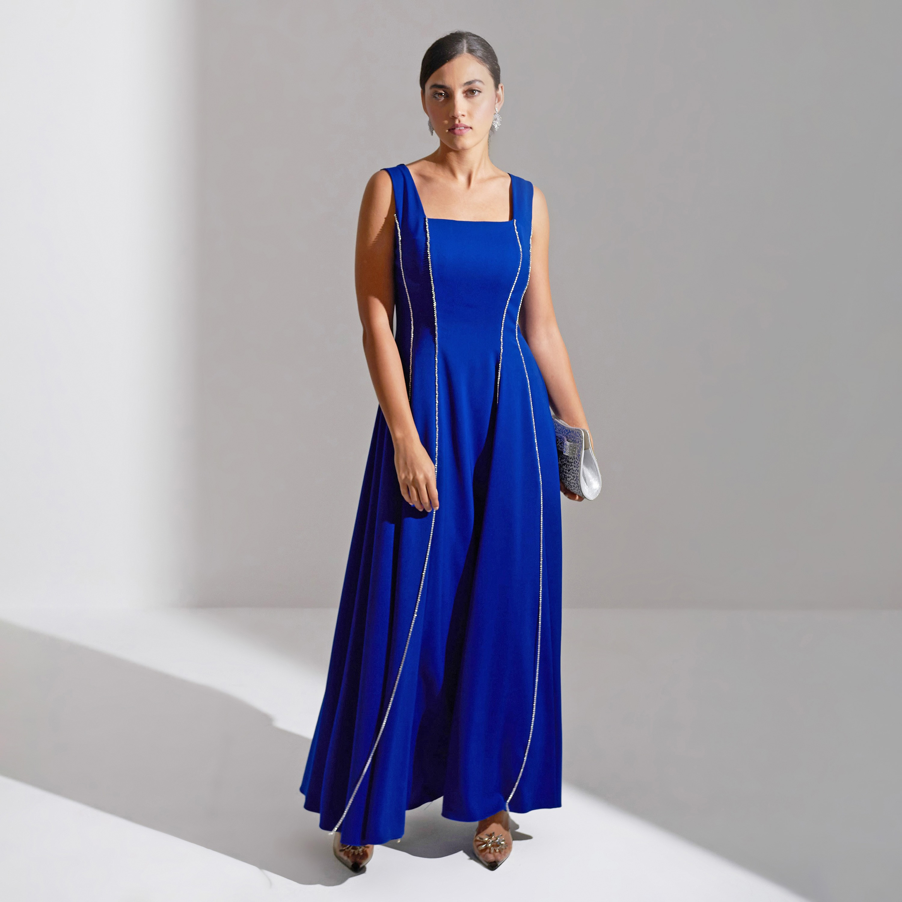 فستان سهرة ماكسي نسائي من الكريب بتفاصيل لوحة رقبة مربعة من أكاديا-women-clothing-dresses-image-7