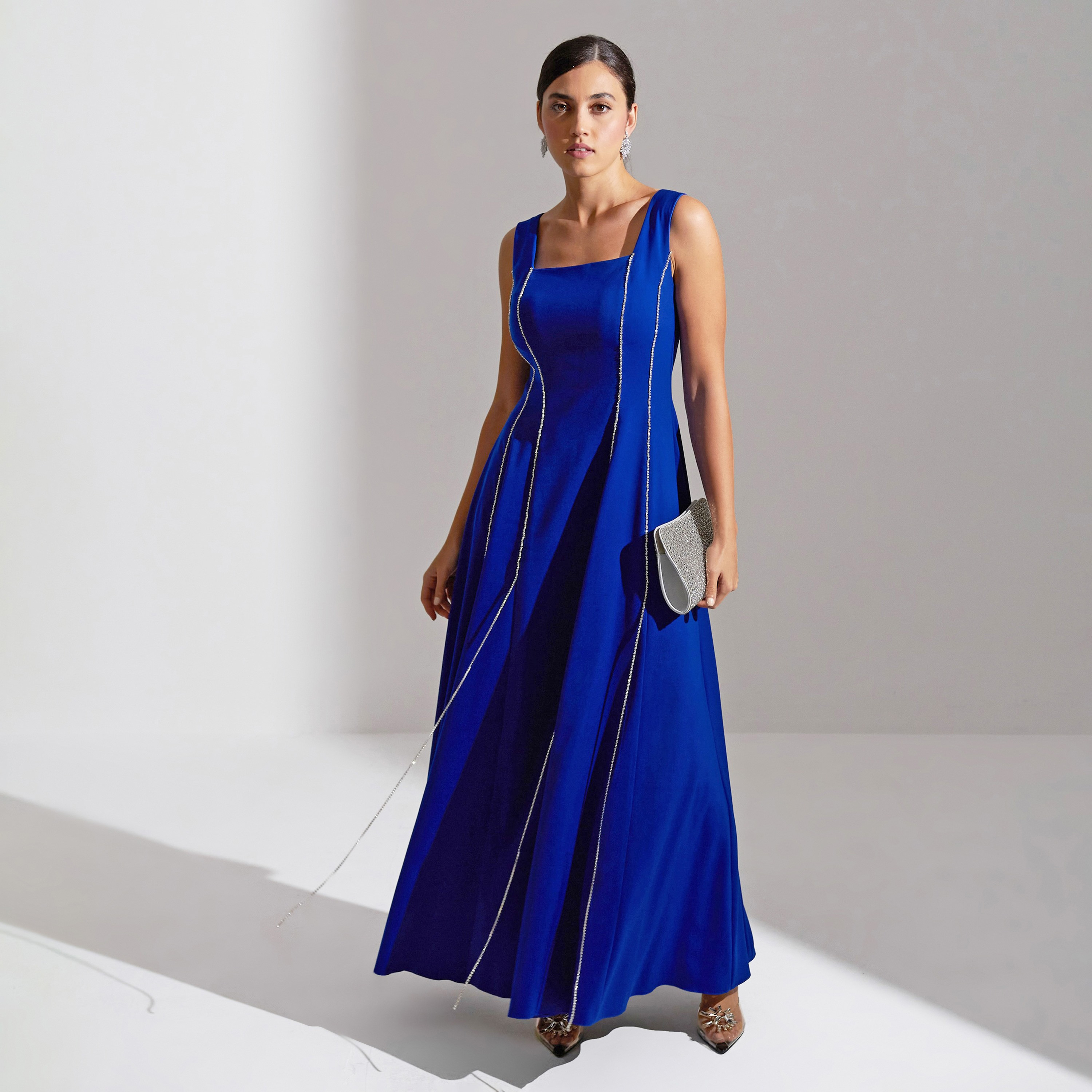 فستان سهرة ماكسي نسائي من الكريب بتفاصيل لوحة رقبة مربعة من أكاديا-women-clothing-dresses-image-10