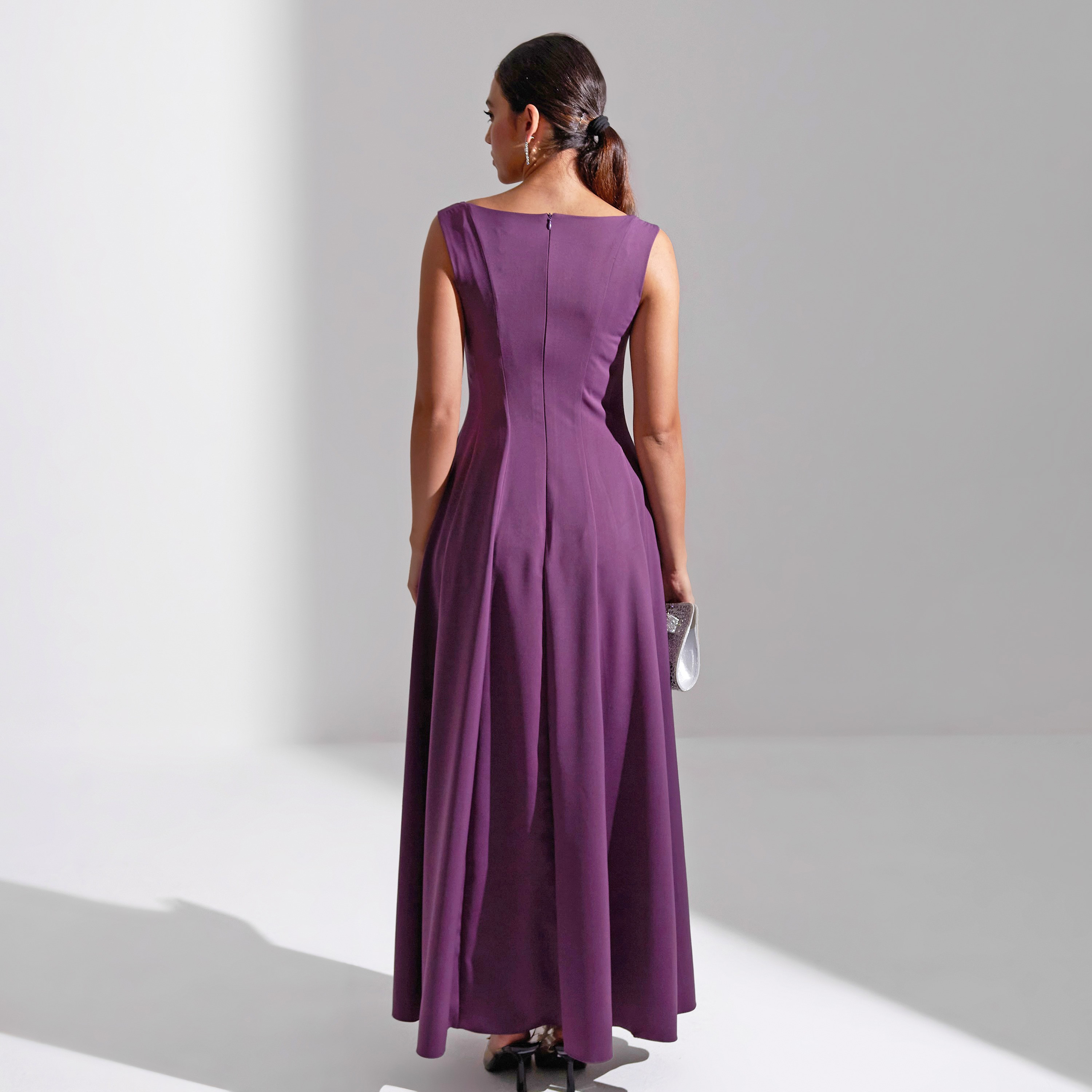 Akadia Square Neck Panel Detail Crepe Evening Women's Maxi Dress-women-clothing-dresses-image-3