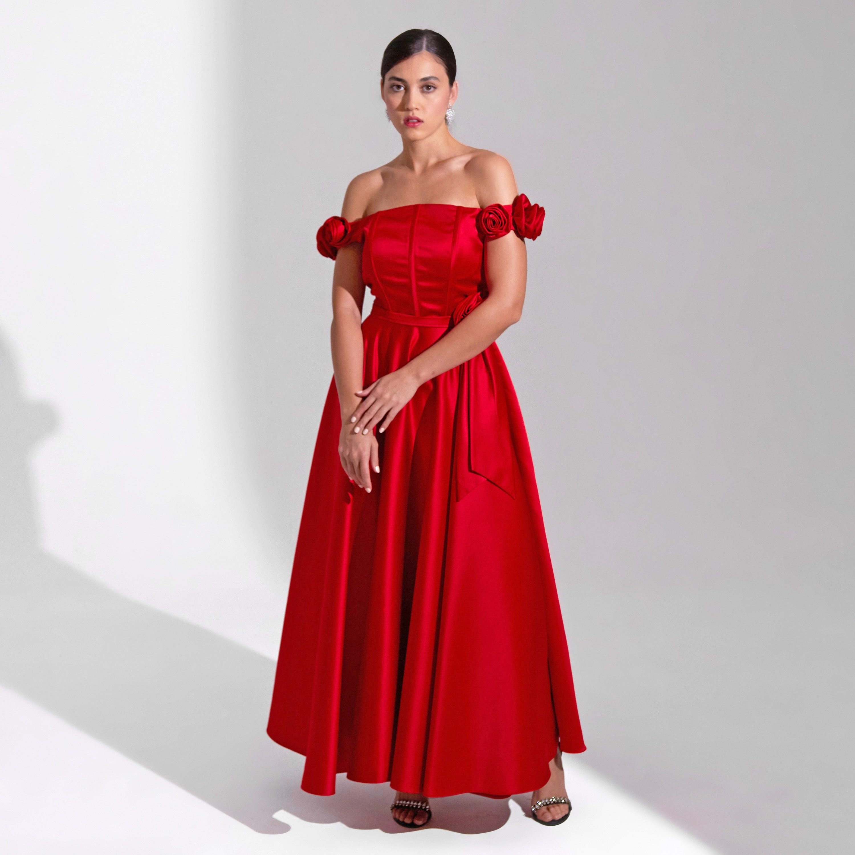 Akadia Rose Detail Satin Evening Women's Maxi Dress-women-clothing-dresses-image-1