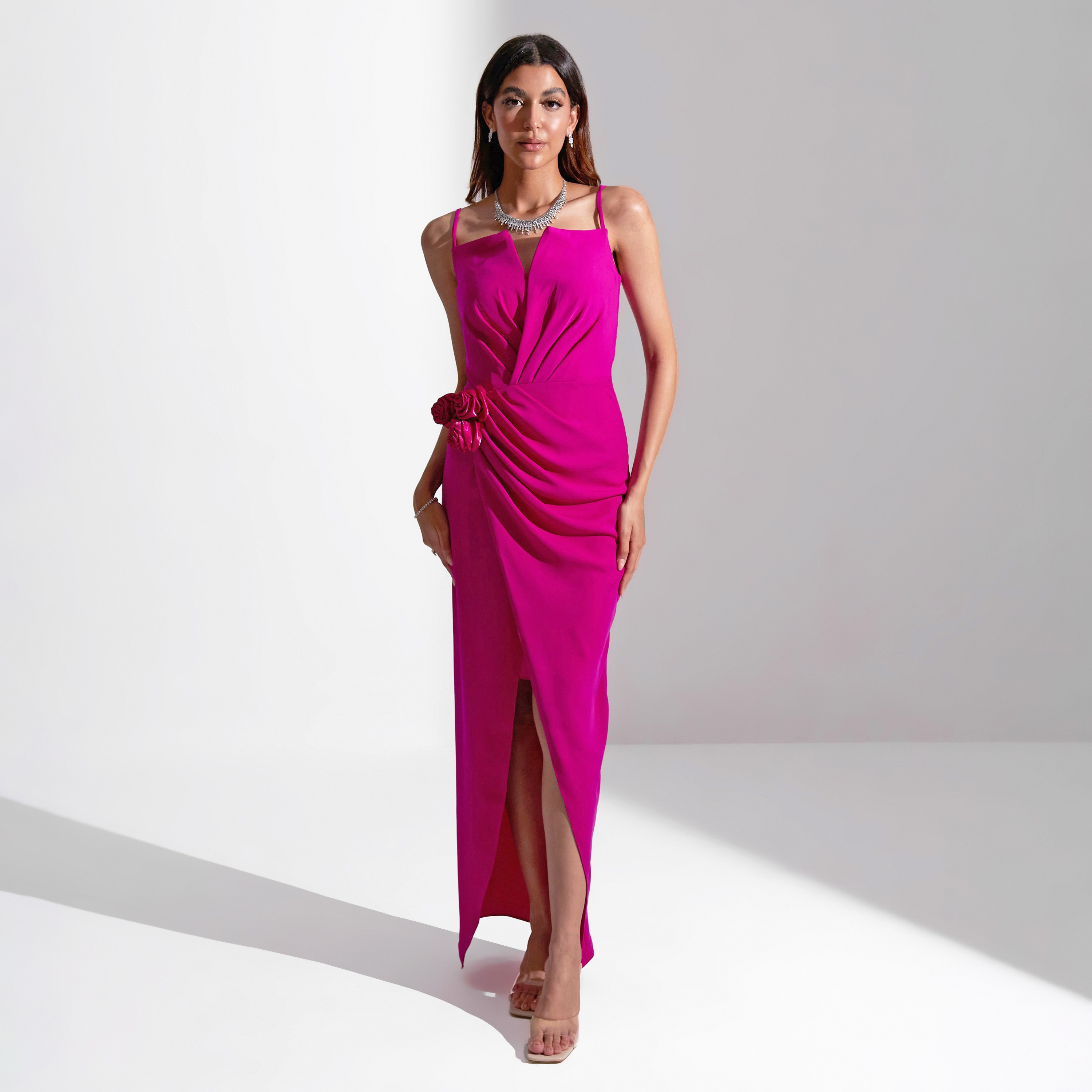 فستان سهرة ماكسي نسائي من قماش الكريب ذو مزين بزهور من أكاديا-women-clothing-dresses-image-14
