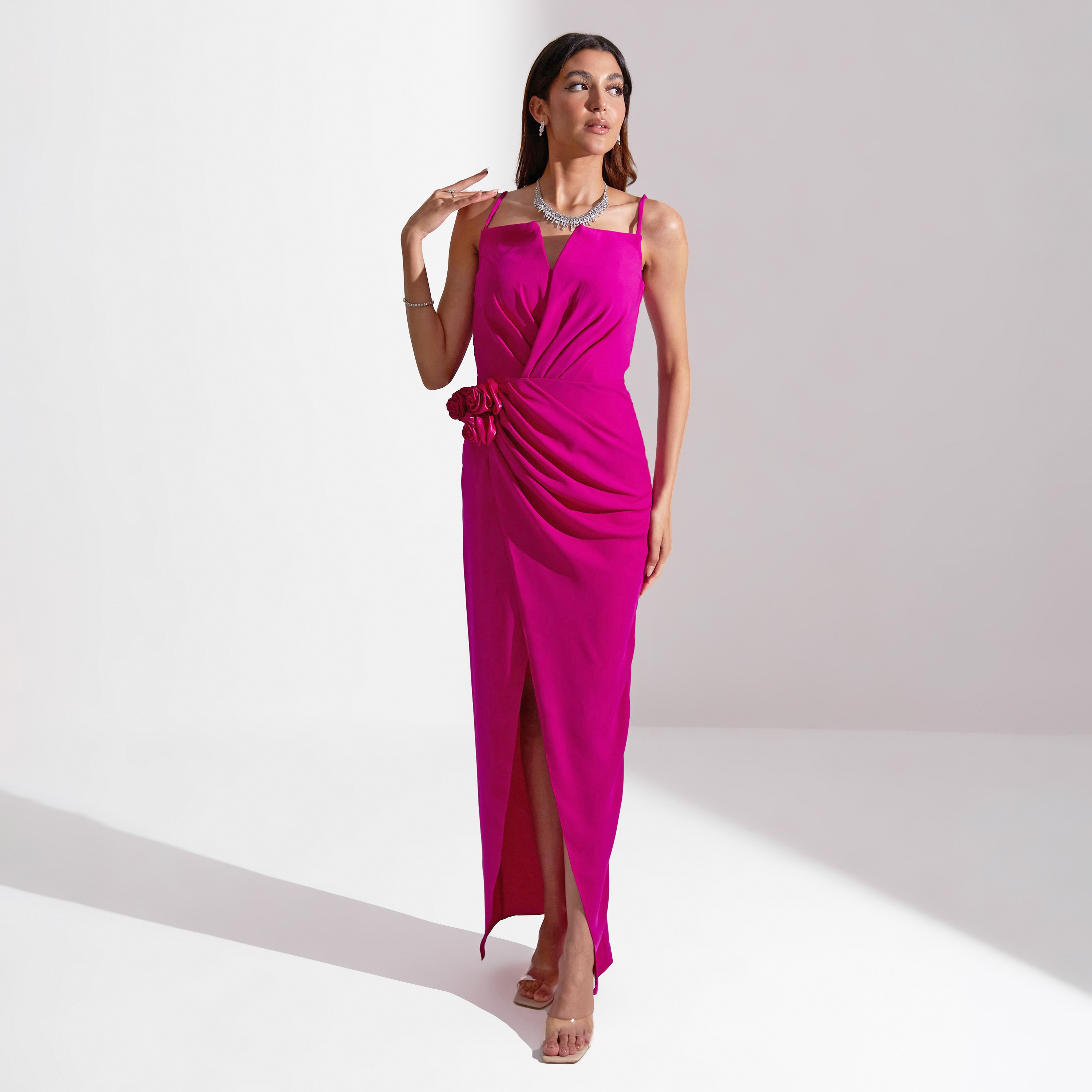 فستان سهرة ماكسي نسائي من قماش الكريب ذو مزين بزهور من أكاديا-women-clothing-dresses-image-17
