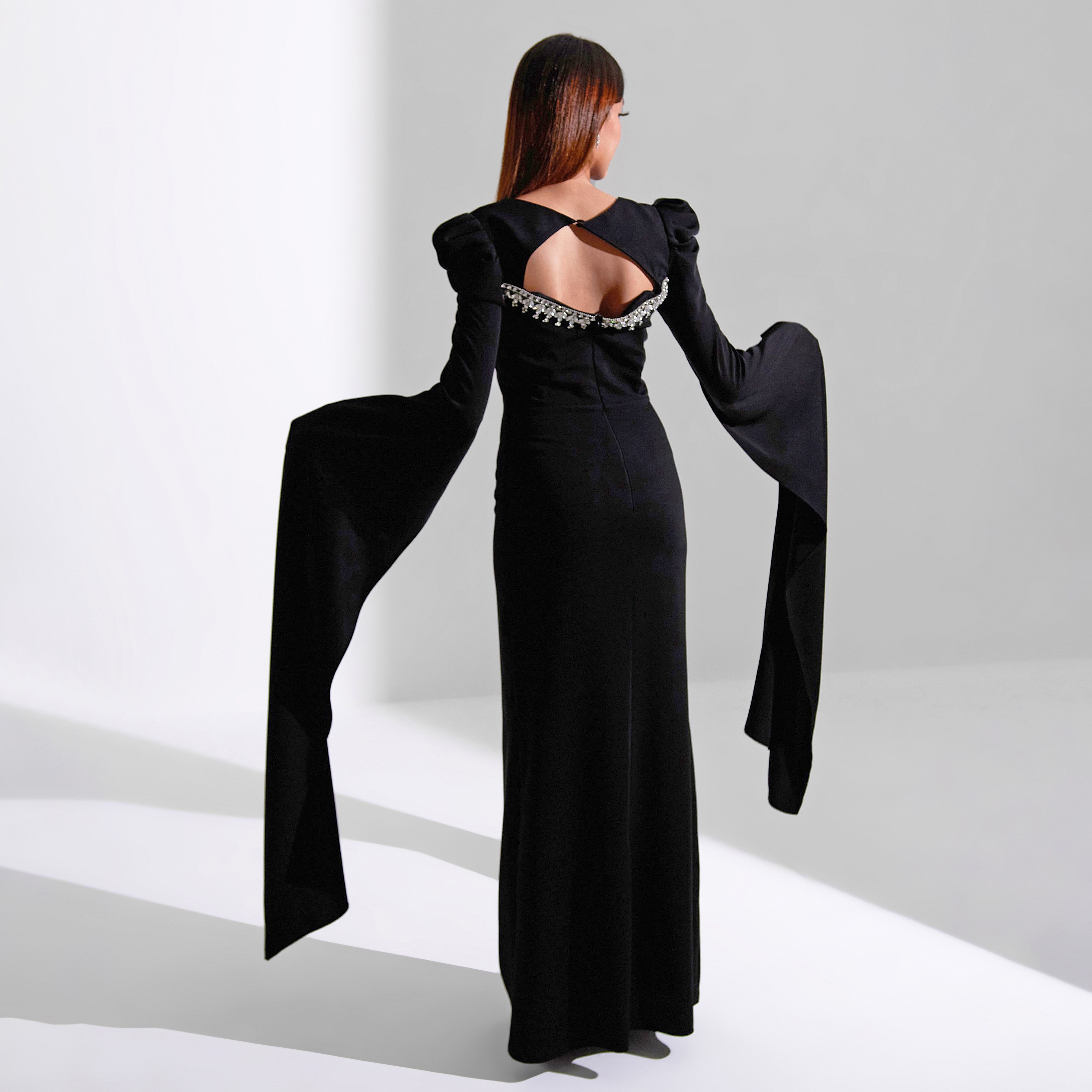 Akadia Crystal Bust Detailed Crepe Evening Women's Maxi Dress-women-clothing-dresses-image-3