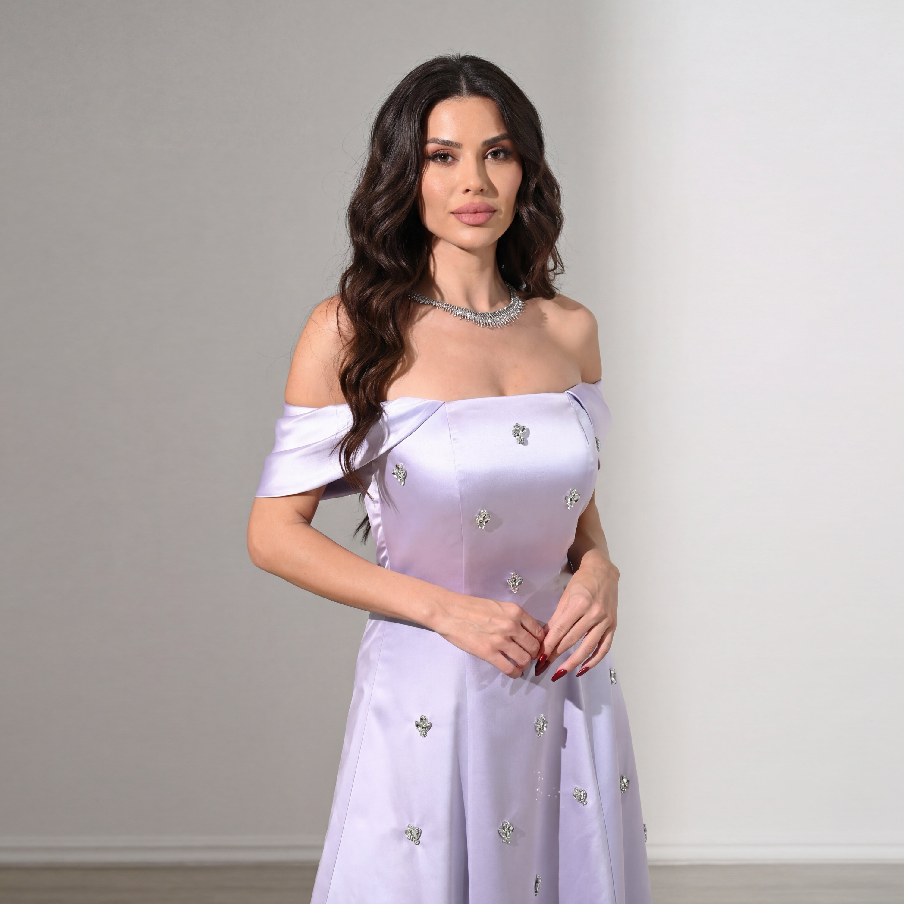 Akadia Crystal Work Satin Off-Shoulder Fit & Flared Evening Women's Maxi Dress-women-clothing-dresses-image-6