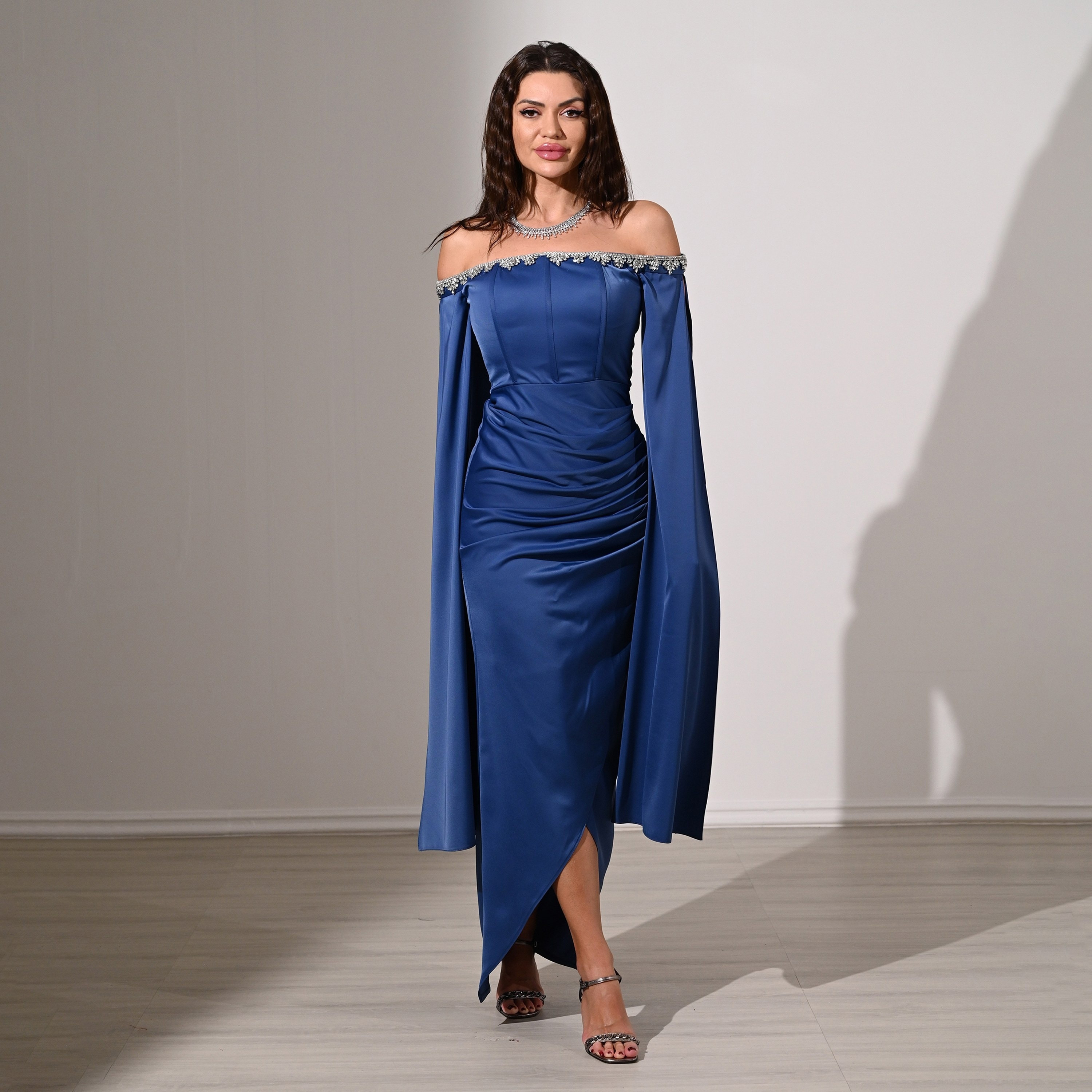 Akadia Draped & Crystal Detail Satin Off-Shoulder Cape Sleeves Tulip Evening Women's Maxi Dress-women-clothing-dresses-image-18