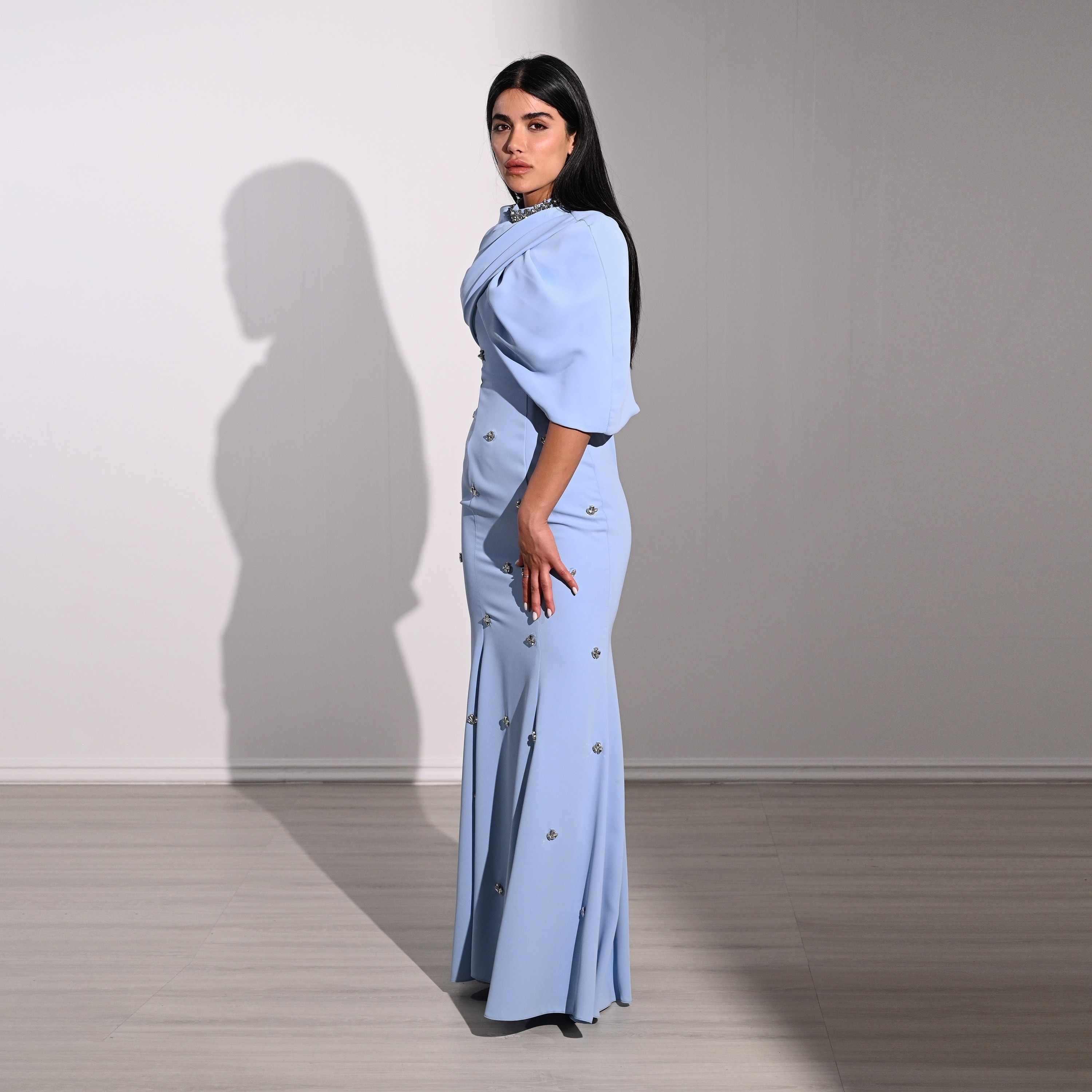 Akadia Crystal Work Crepe Mock Neck Cape Overlay Evening Women's Maxi Dress-women-clothing-dresses-image-3