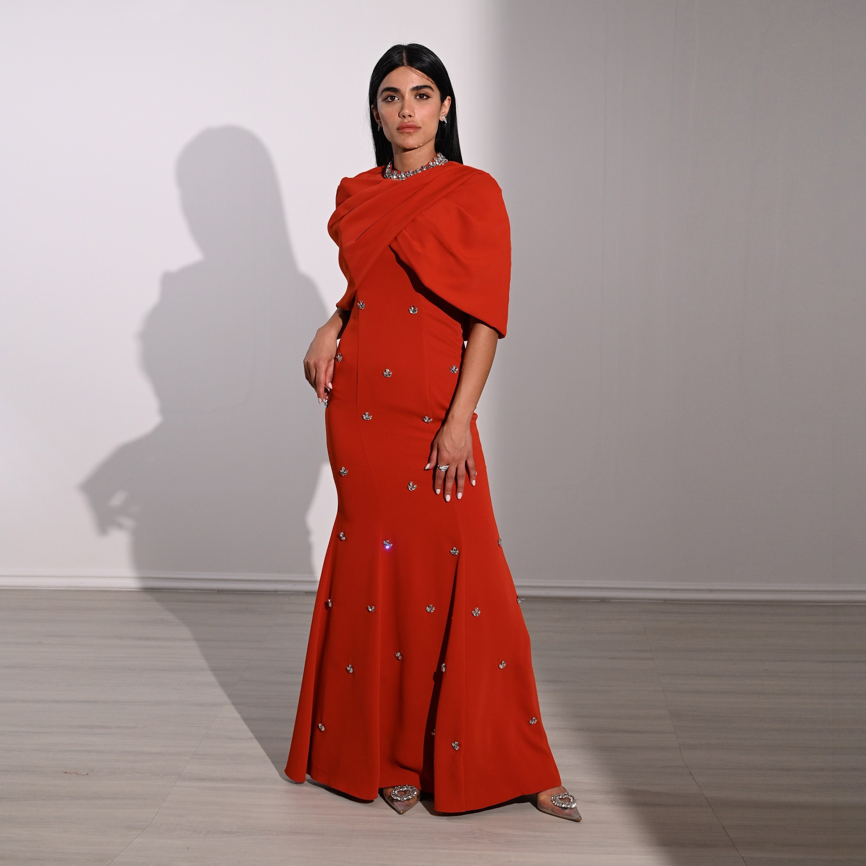 Akadia Crystal Work Crepe Mock Neck Cape Overlay Evening Women's Maxi Dress-women-clothing-dresses-image-7
