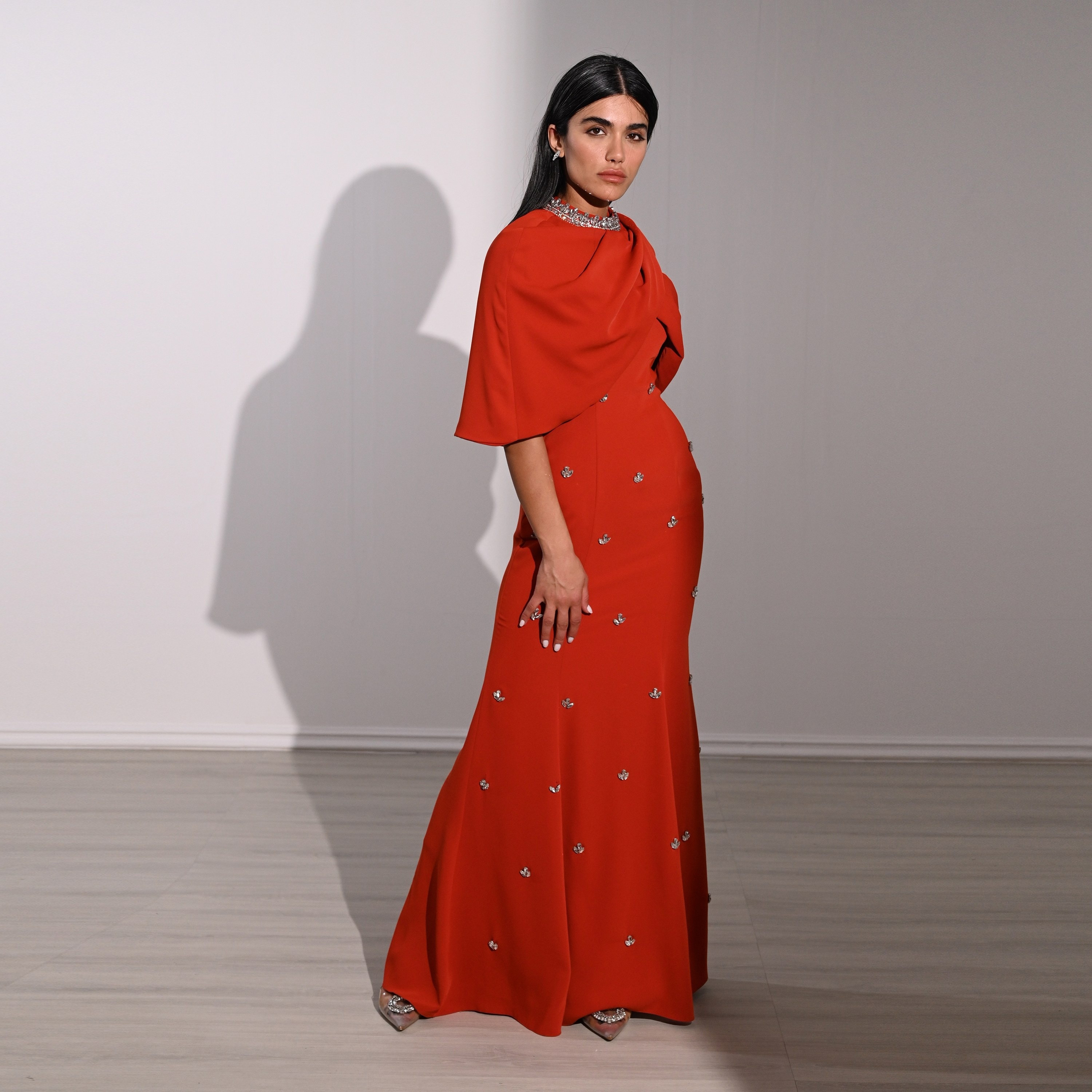 Akadia Crystal Work Crepe Mock Neck Cape Overlay Evening Women's Maxi Dress-women-clothing-dresses-image-8