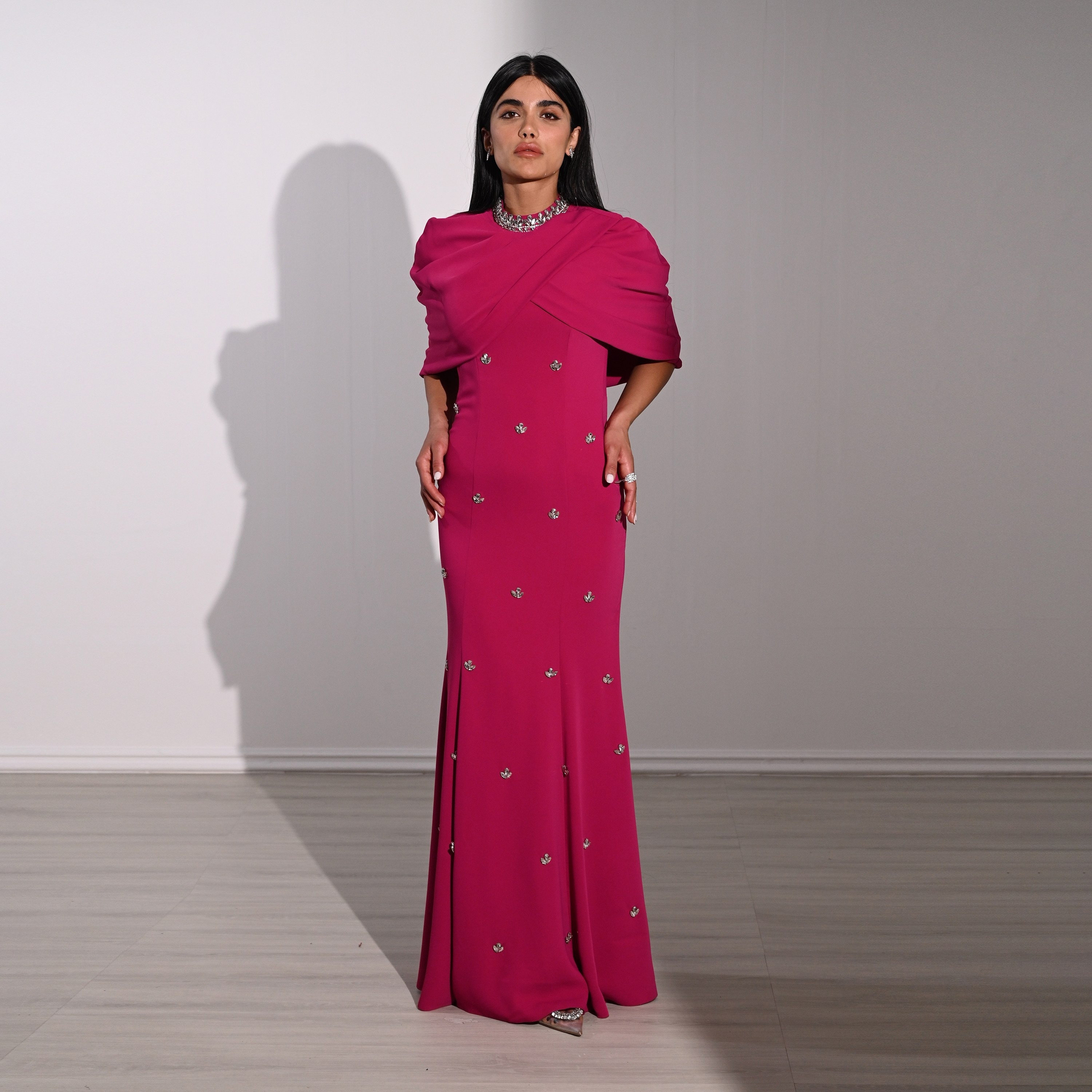 Akadia Crystal Work Crepe Mock Neck Cape Overlay Evening Women's Maxi Dress-women-clothing-dresses-image-12