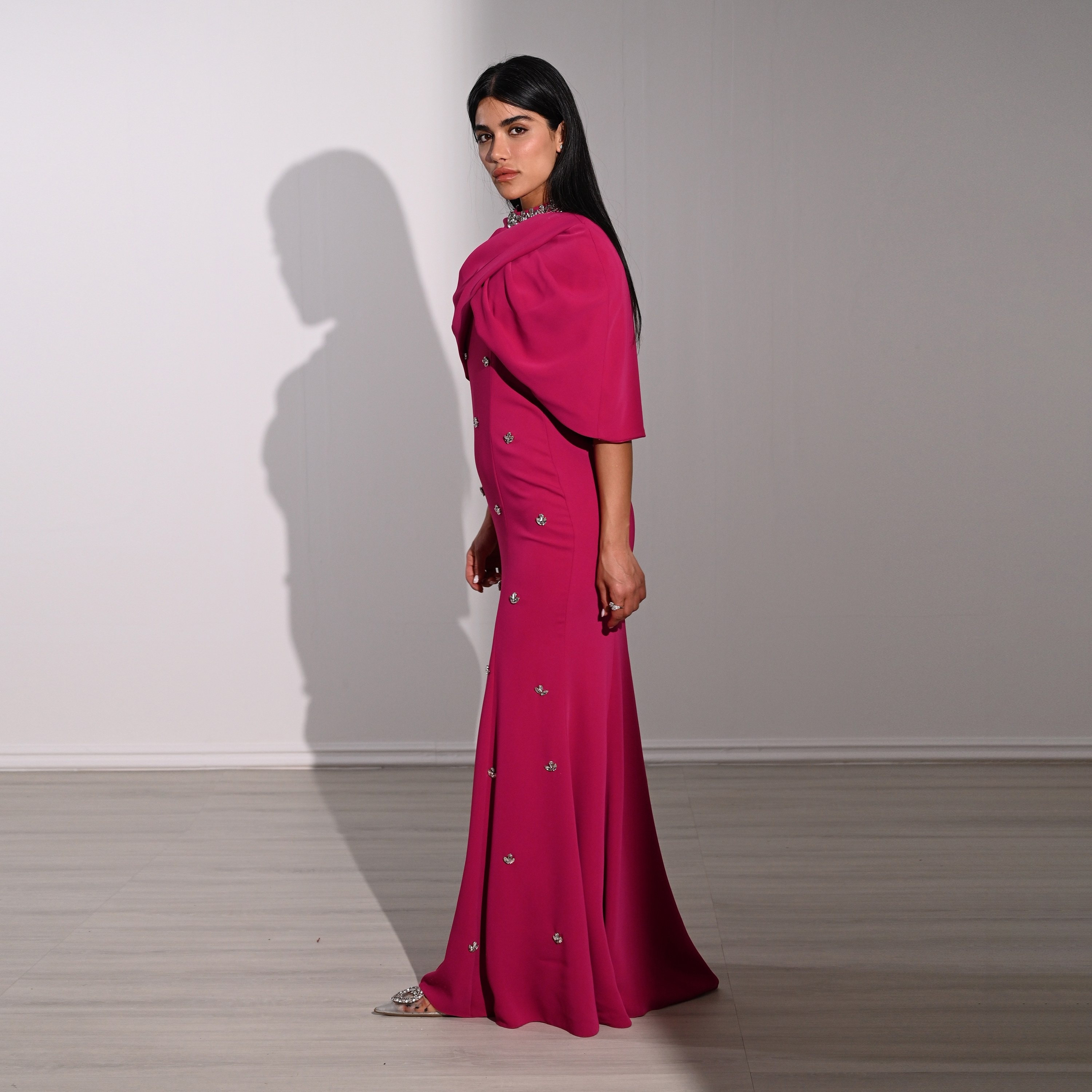 Akadia Crystal Work Crepe Mock Neck Cape Overlay Evening Women's Maxi Dress-women-clothing-dresses-image-13