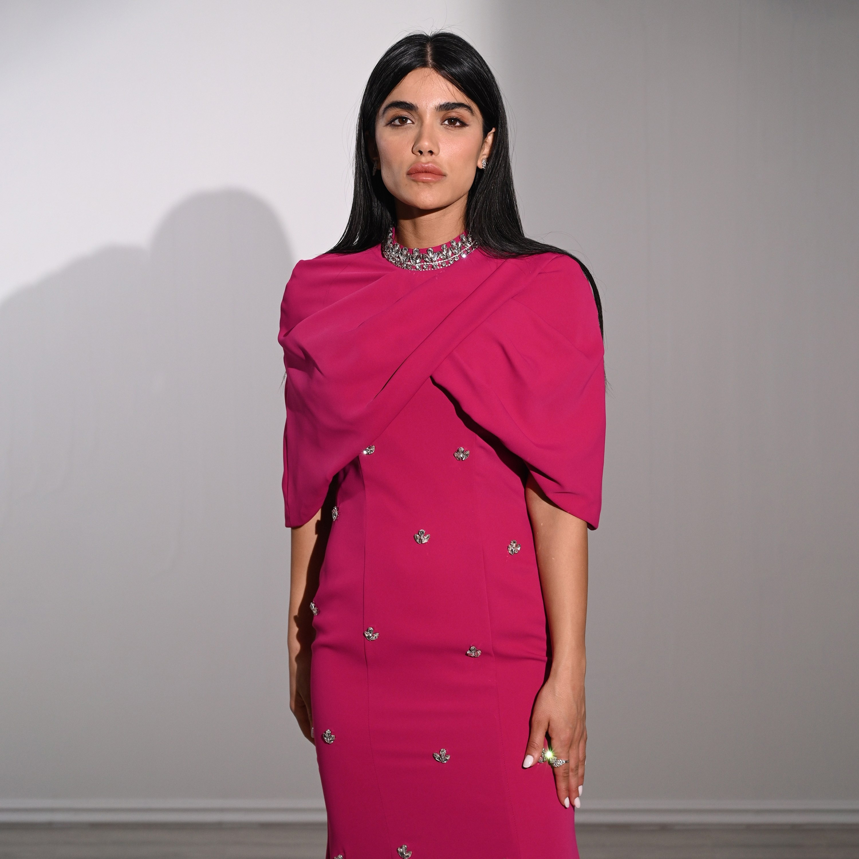 Akadia Crystal Work Crepe Mock Neck Cape Overlay Evening Women's Maxi Dress-women-clothing-dresses-image-14