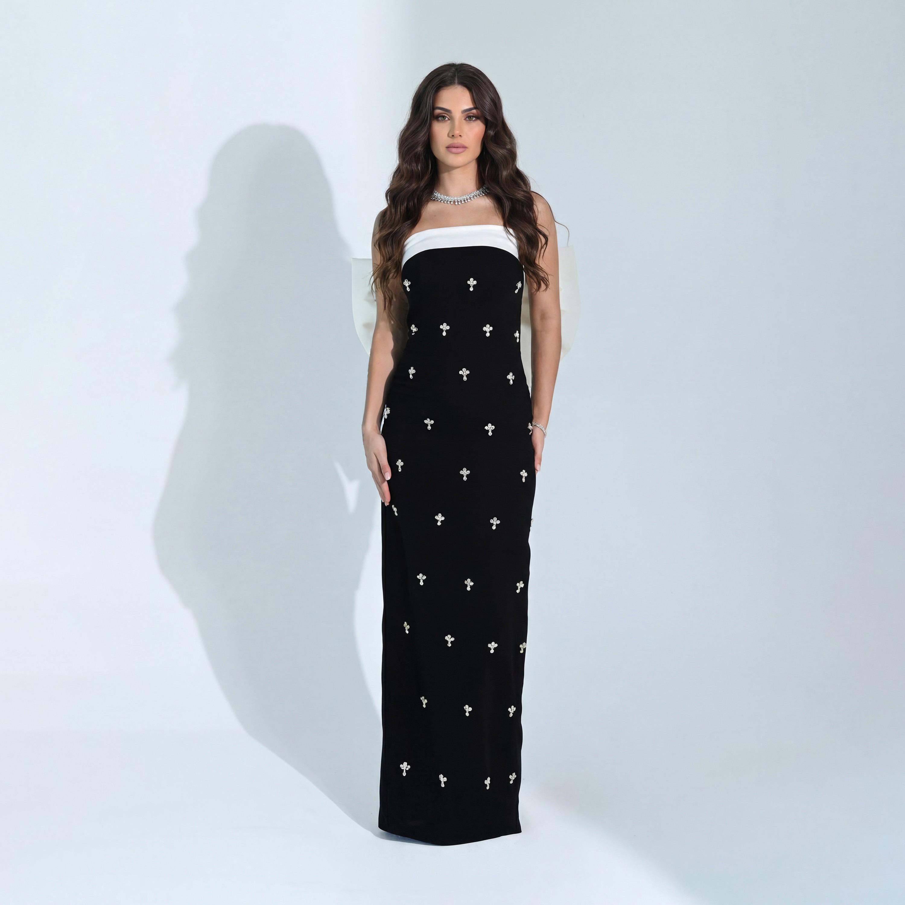 Akadia Crystal Detailed Crepe Strapless Bandeau Women's Evening Maxi Dress-women-clothing-dresses-image-8