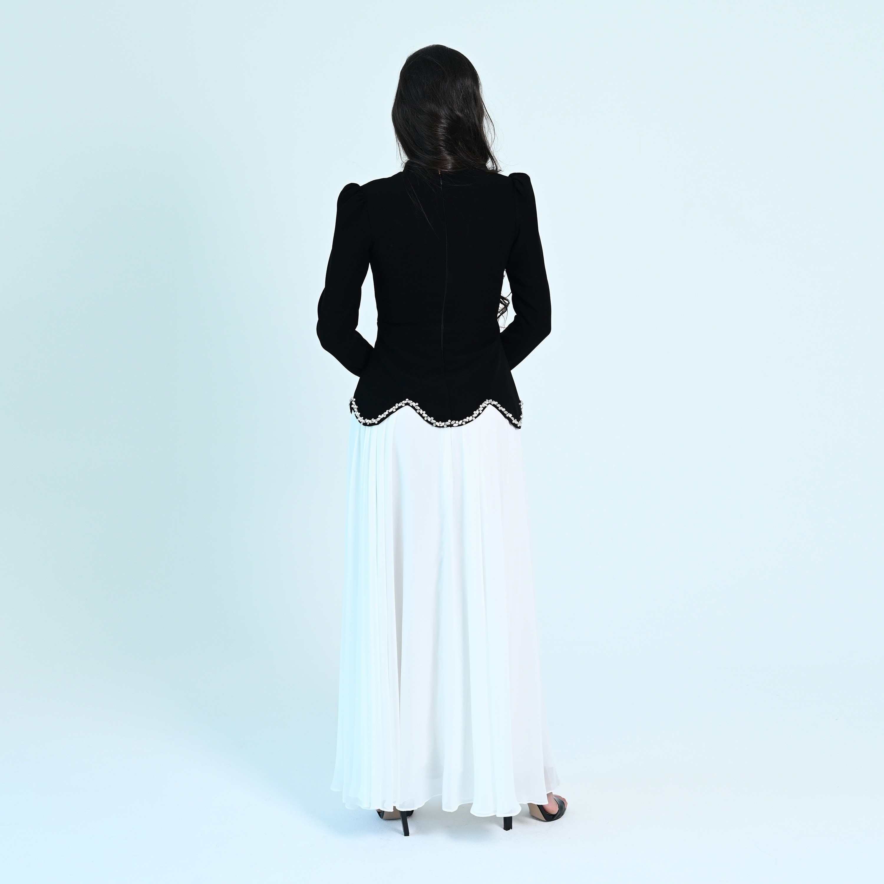 Akadia Crystal Detailed Chiffon Mock Neck Pleated Evening Women's Maxi Dress-women-clothing-dresses-image-3
