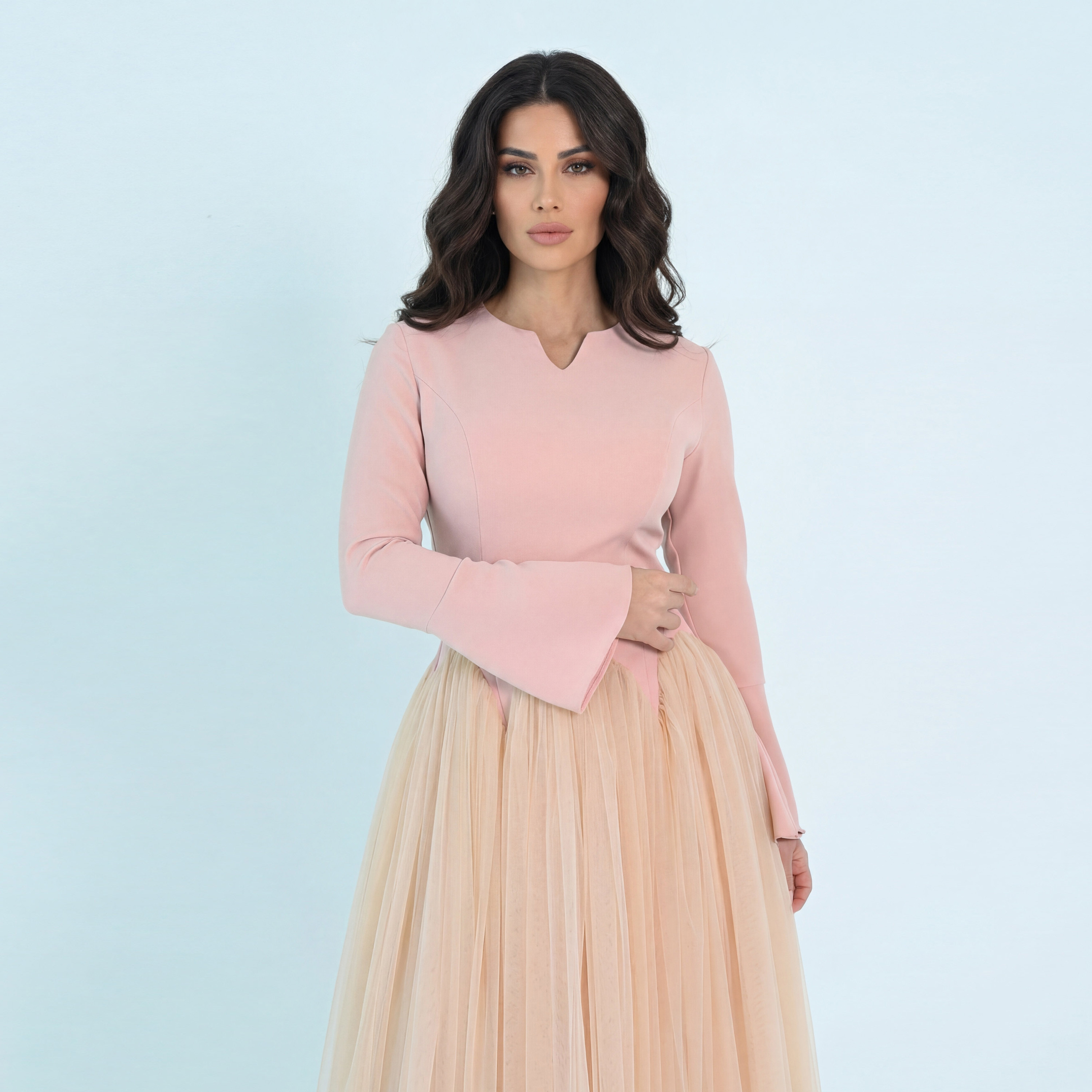 Akadia Crepe Bell Sleeves Flared Evening Women's Maxi Dress-women-clothing-dresses-image-5