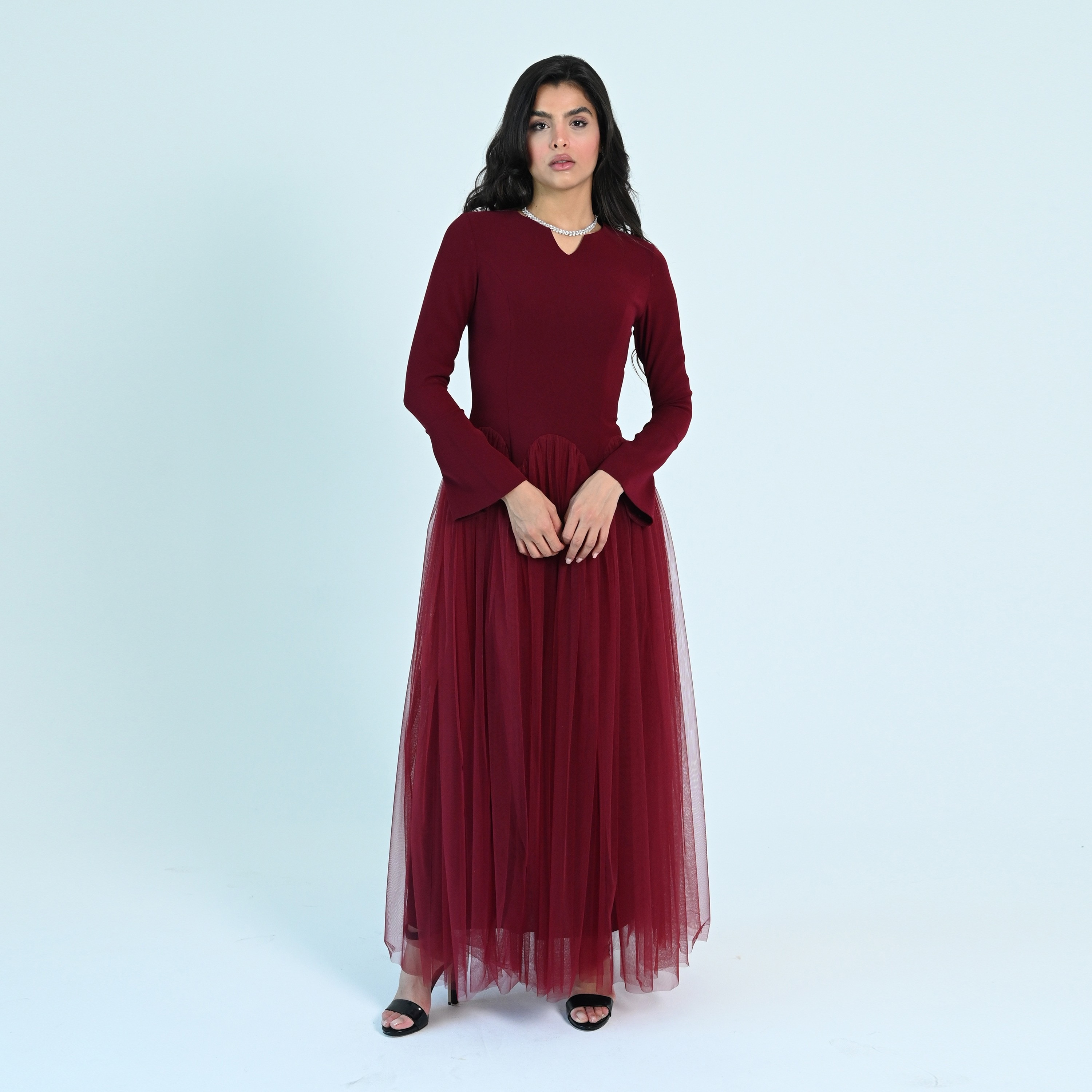 Akadia Crepe Bell Sleeves Flared Evening Women's Maxi Dress-women-clothing-dresses-image-1