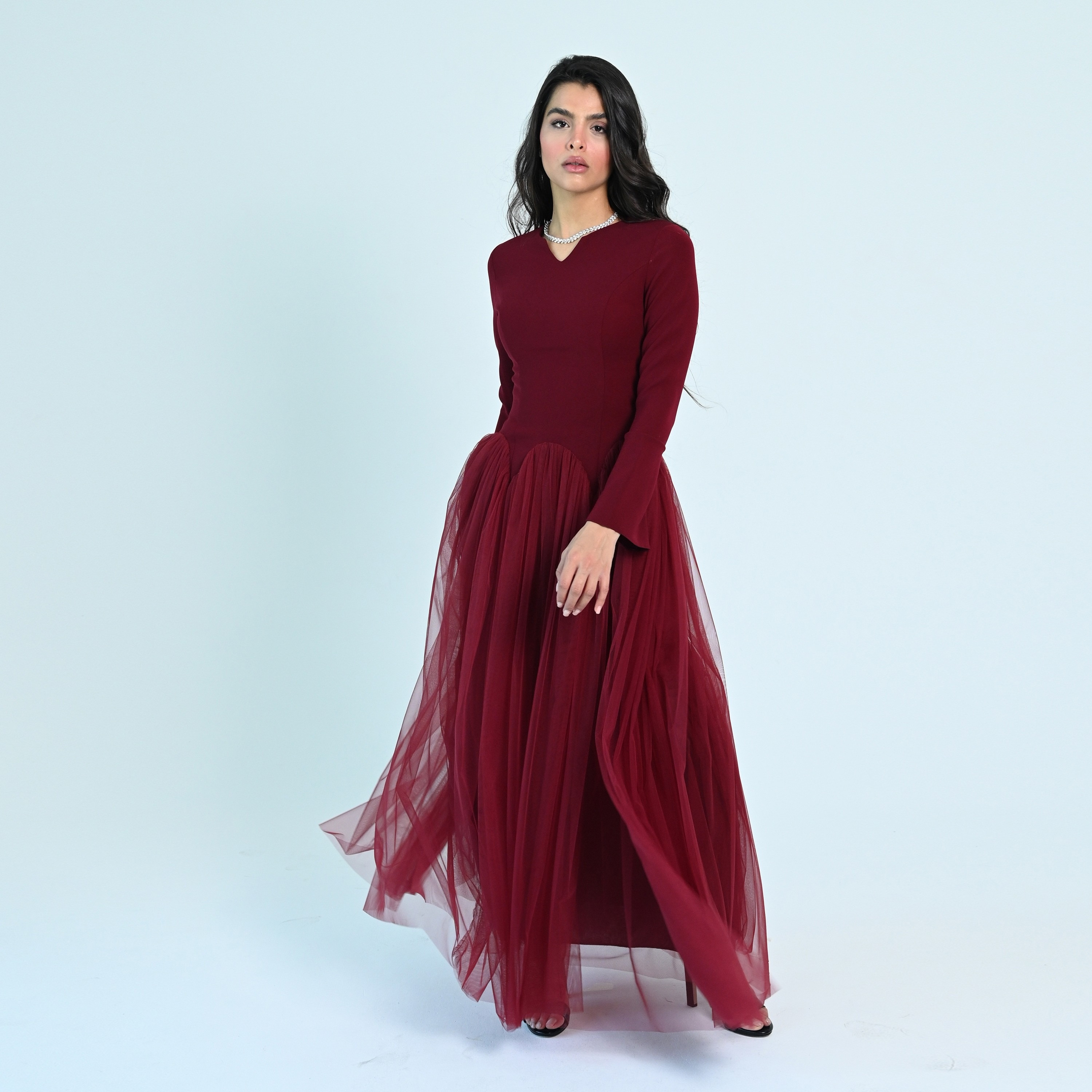 Akadia Crepe Bell Sleeves Flared Evening Women's Maxi Dress-women-clothing-dresses-image-2