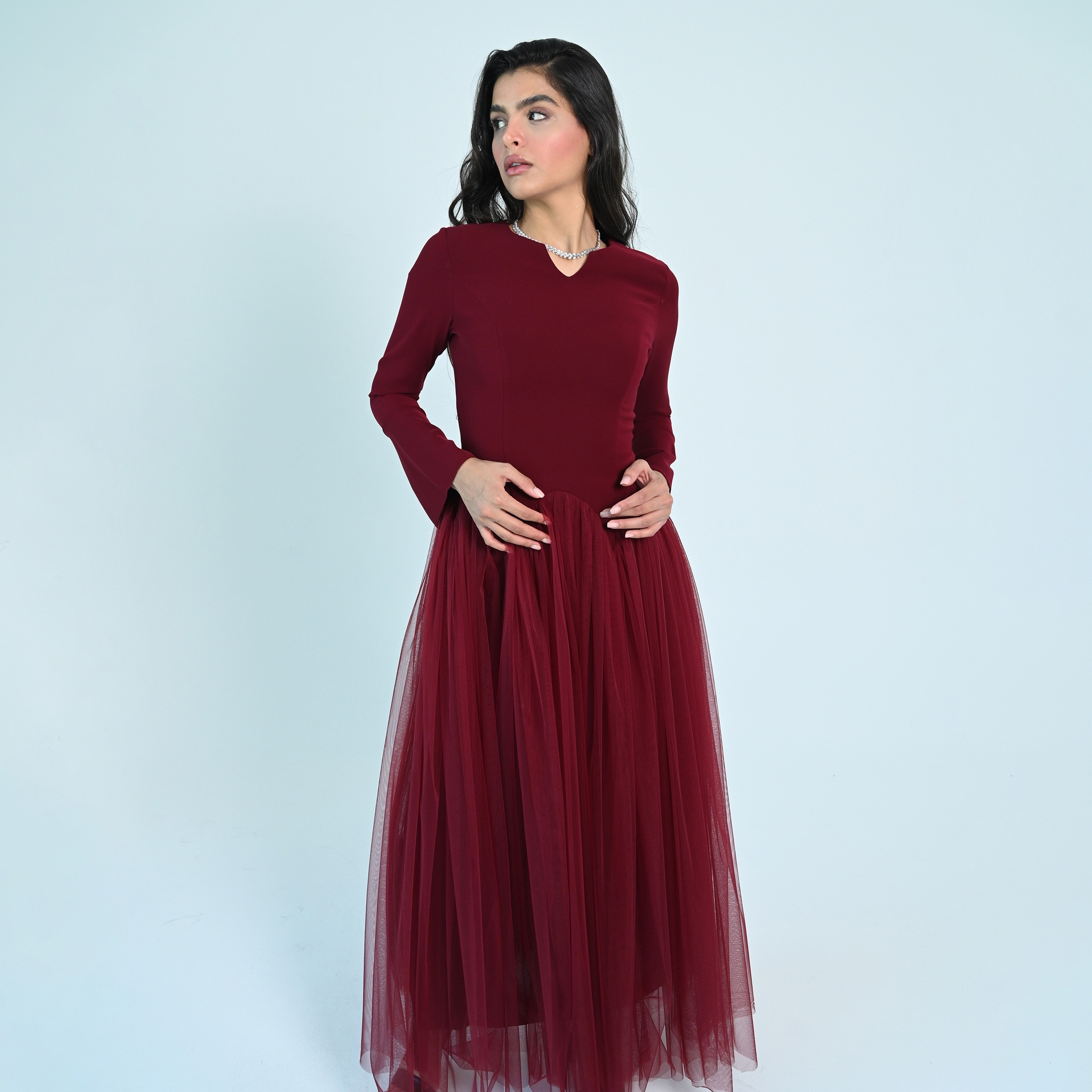 Akadia Crepe Bell Sleeves Flared Evening Women's Maxi Dress-women-clothing-dresses-image-15