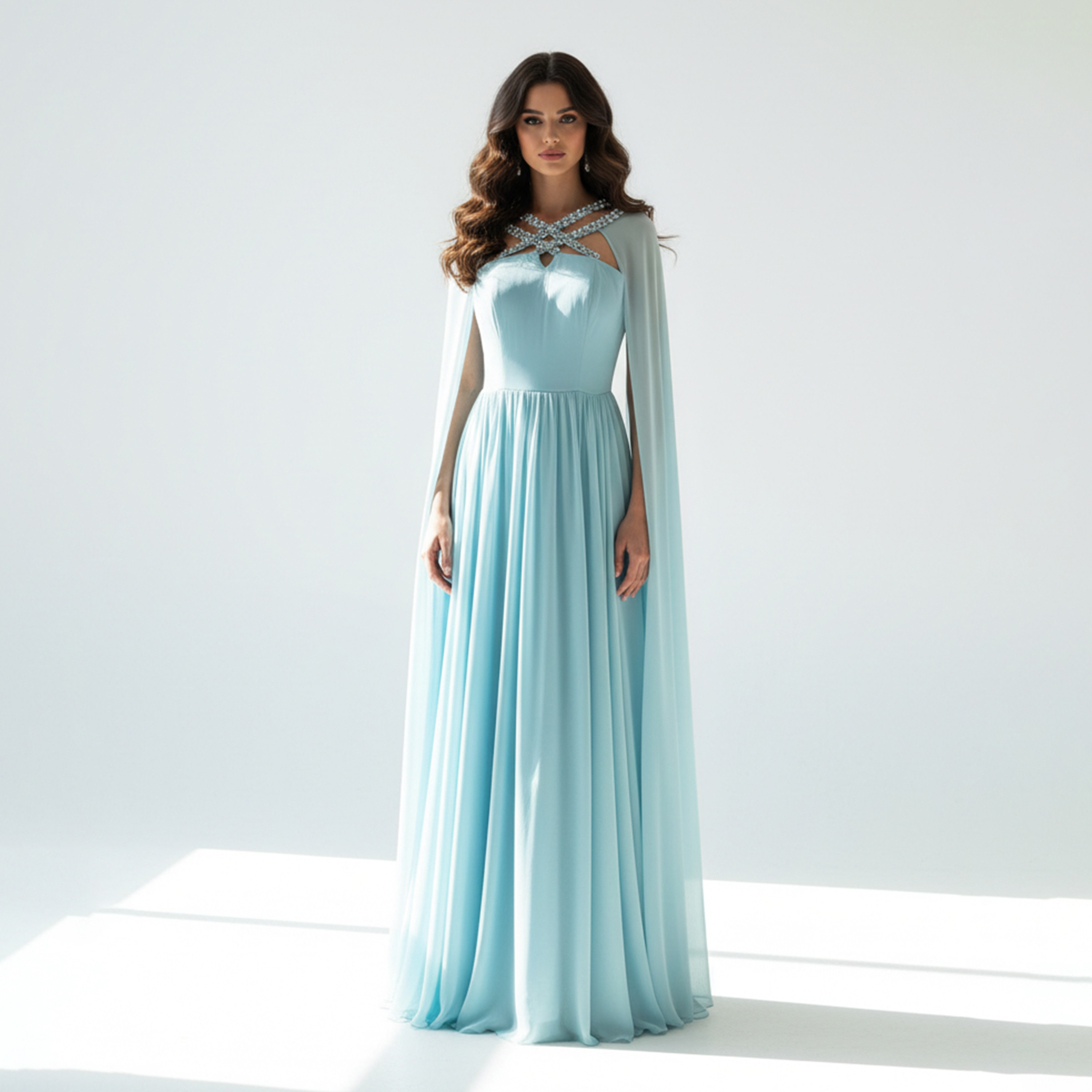Akadia Crystal Organza Criss-Cross Neck Cape Sleeves Fit & Flare Women's Evening Maxi Dress-women-clothing-dresses-image-10