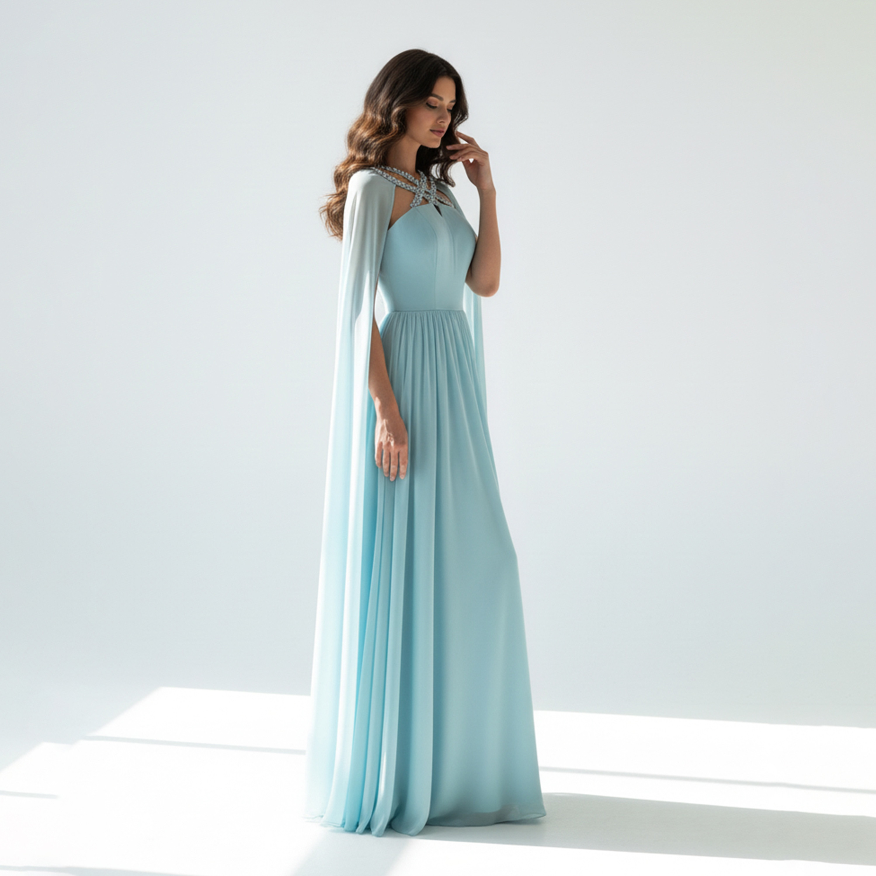 Akadia Crystal Organza Criss-Cross Neck Cape Sleeves Fit & Flare Women's Evening Maxi Dress-women-clothing-dresses-image-11