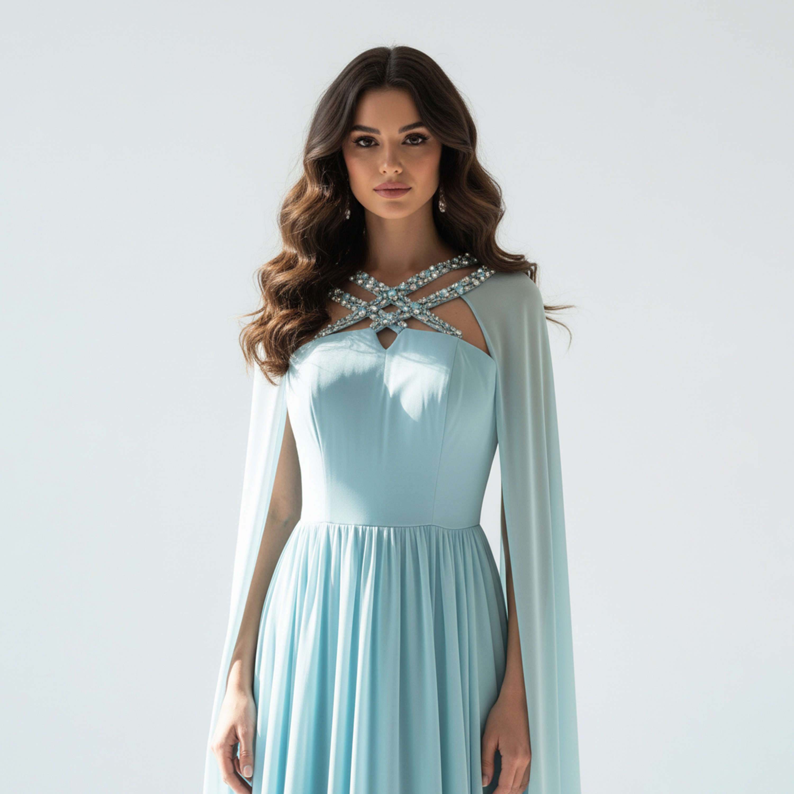 Akadia Crystal Organza Criss-Cross Neck Cape Sleeves Fit & Flare Women's Evening Maxi Dress-women-clothing-dresses-image-12