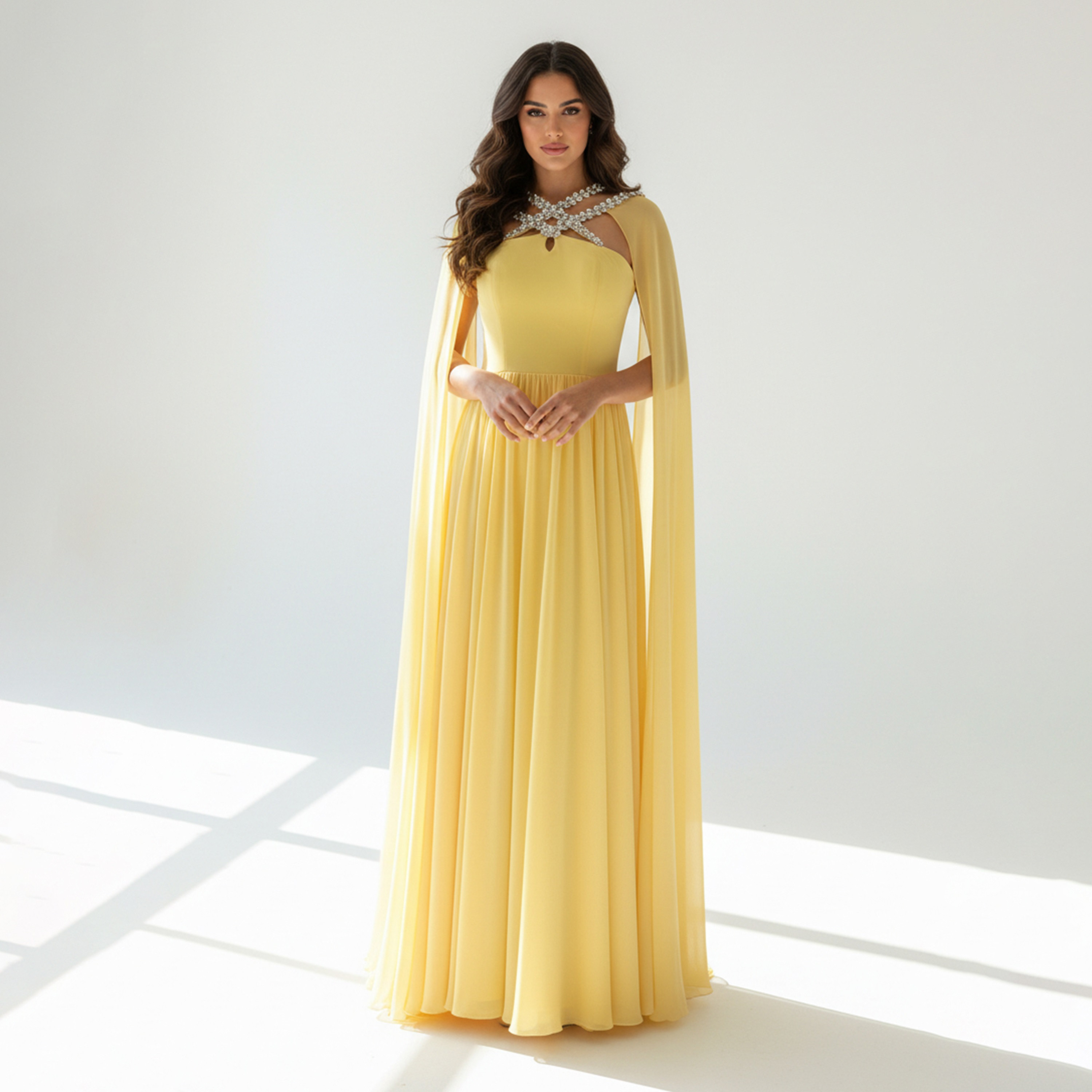 Akadia Crystal Organza Criss-Cross Neck Cape Sleeves Fit & Flare Women's Evening Maxi Dress-women-clothing-dresses-image-7
