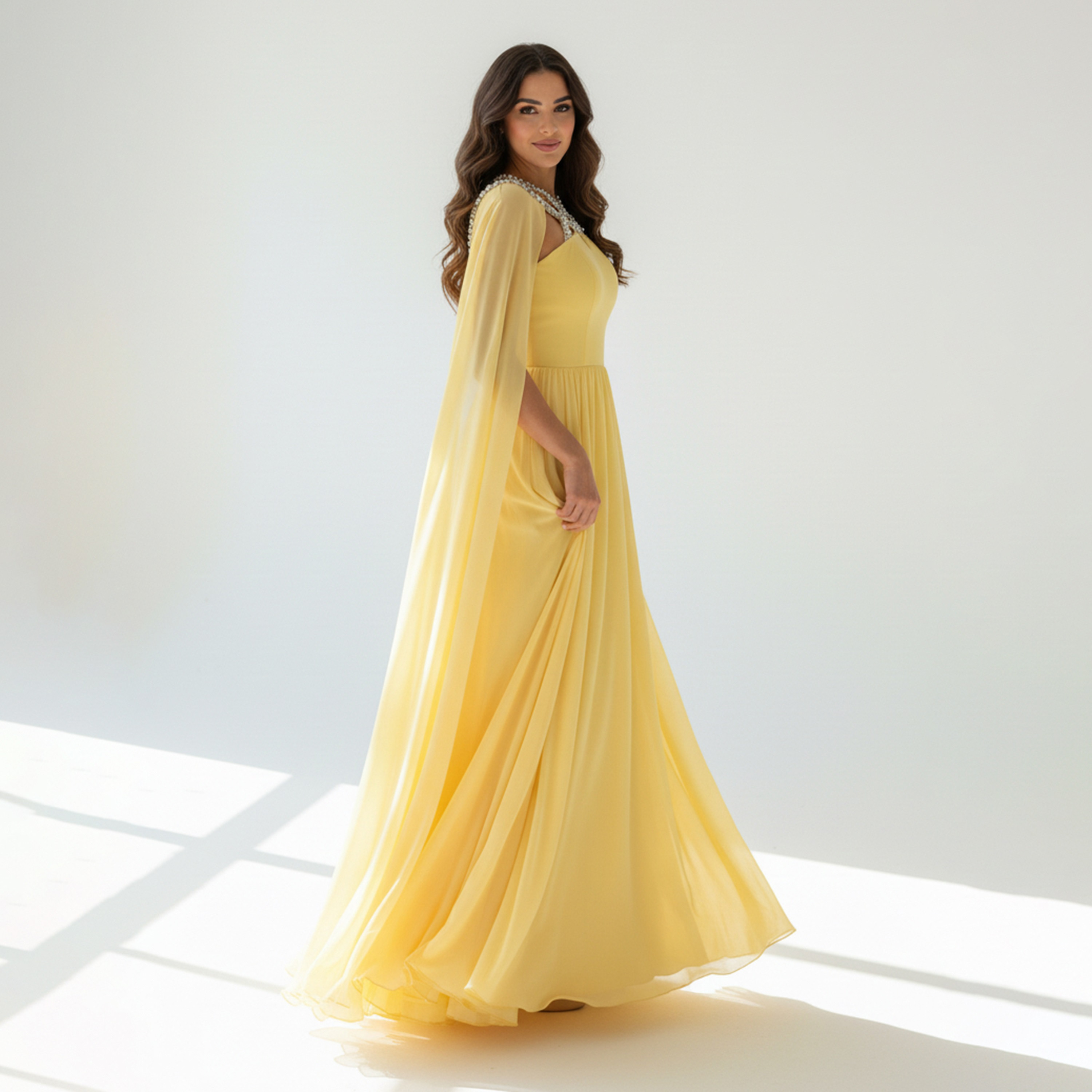 Akadia Crystal Organza Criss-Cross Neck Cape Sleeves Fit & Flare Women's Evening Maxi Dress-women-clothing-dresses-image-8