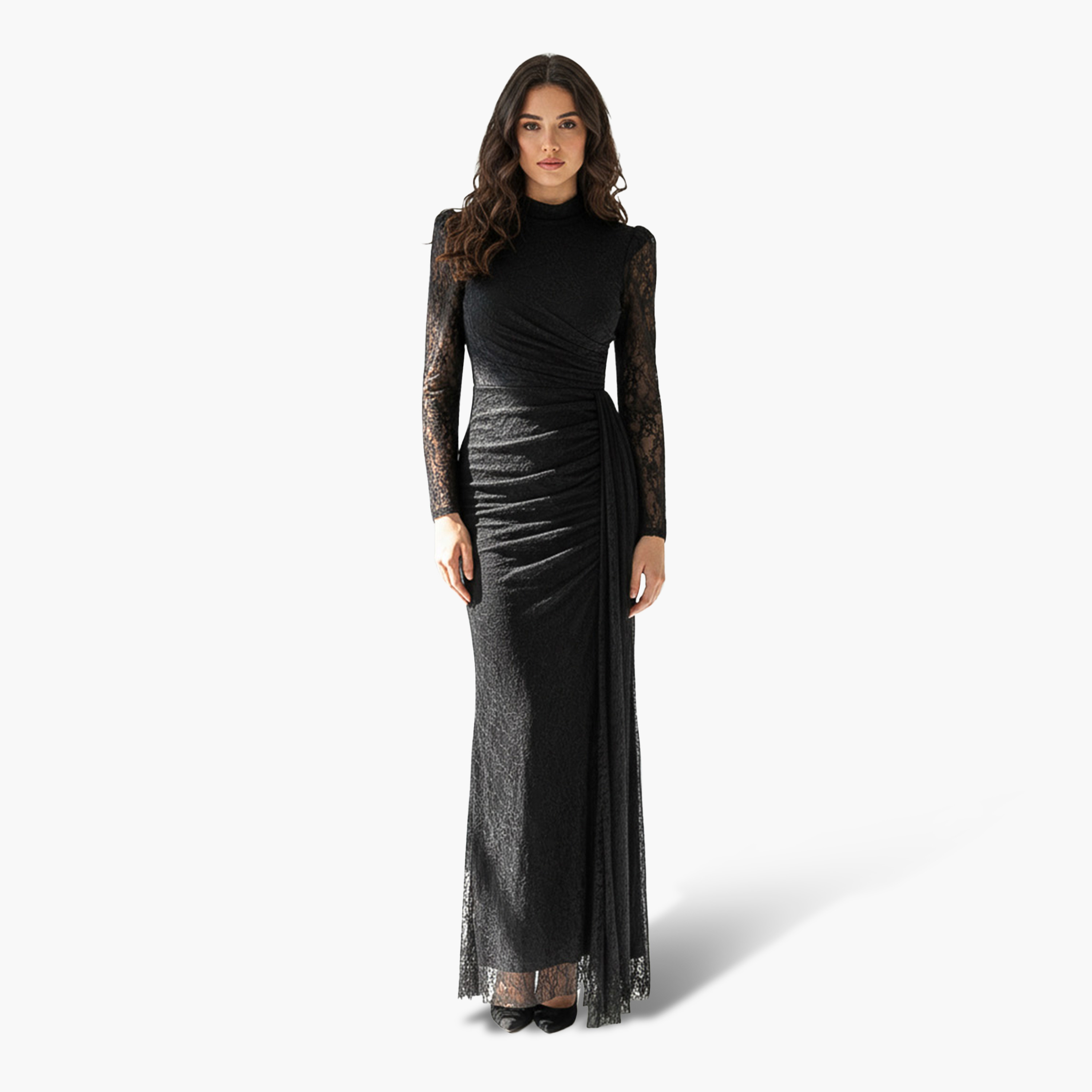 Akadia All-Over Lace Dantel High Neck Column Women's Evening Maxi Dress-women-clothing-dresses-image-4