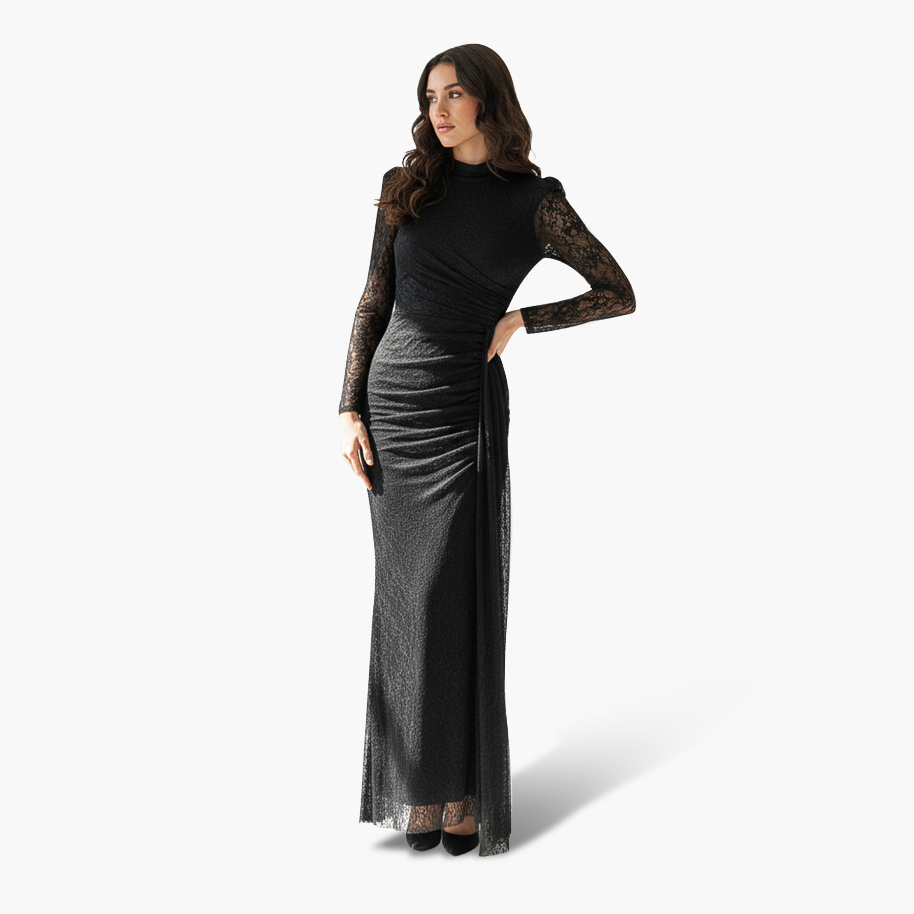 Akadia All-Over Lace Dantel High Neck Column Women's Evening Maxi Dress-women-clothing-dresses-image-5
