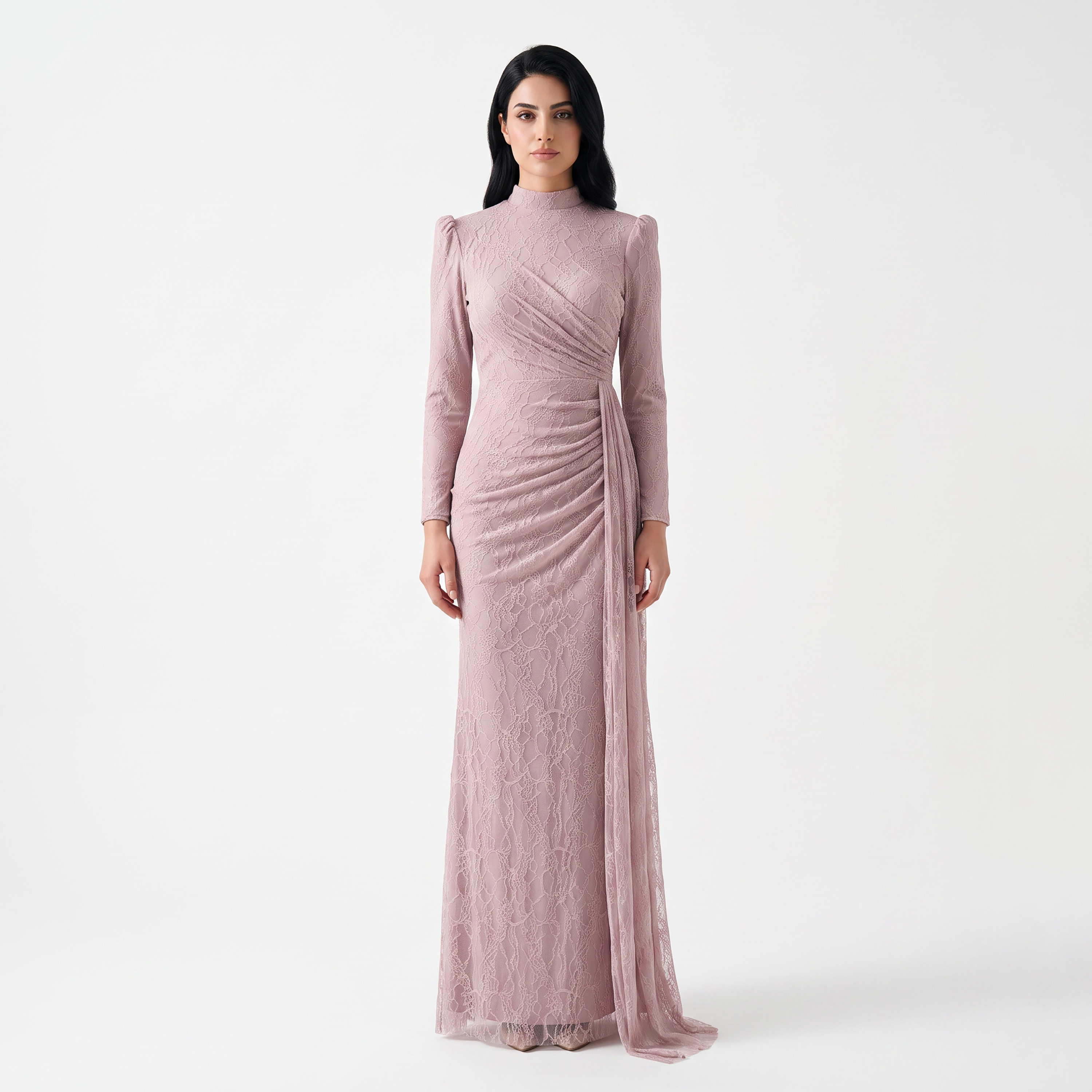 Akadia All-Over Lace Dantel High Neck Column Women's Evening Maxi Dress-women-clothing-dresses-image-7