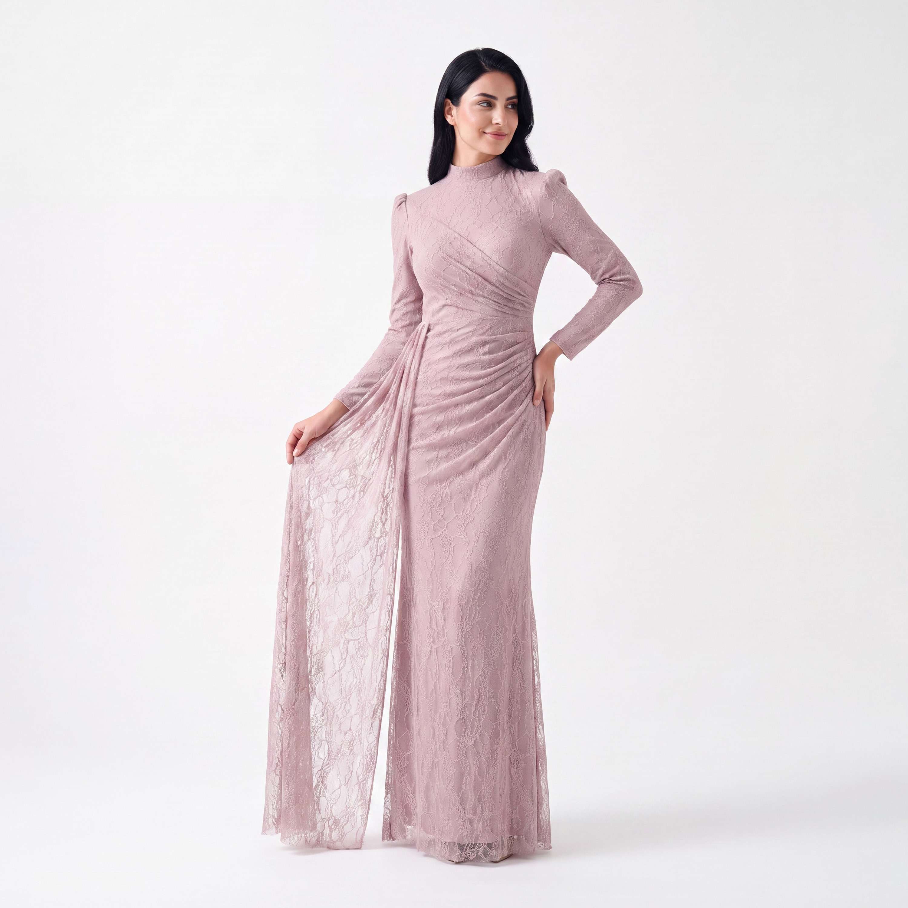 Akadia All-Over Lace Dantel High Neck Column Women's Evening Maxi Dress-women-clothing-dresses-image-8