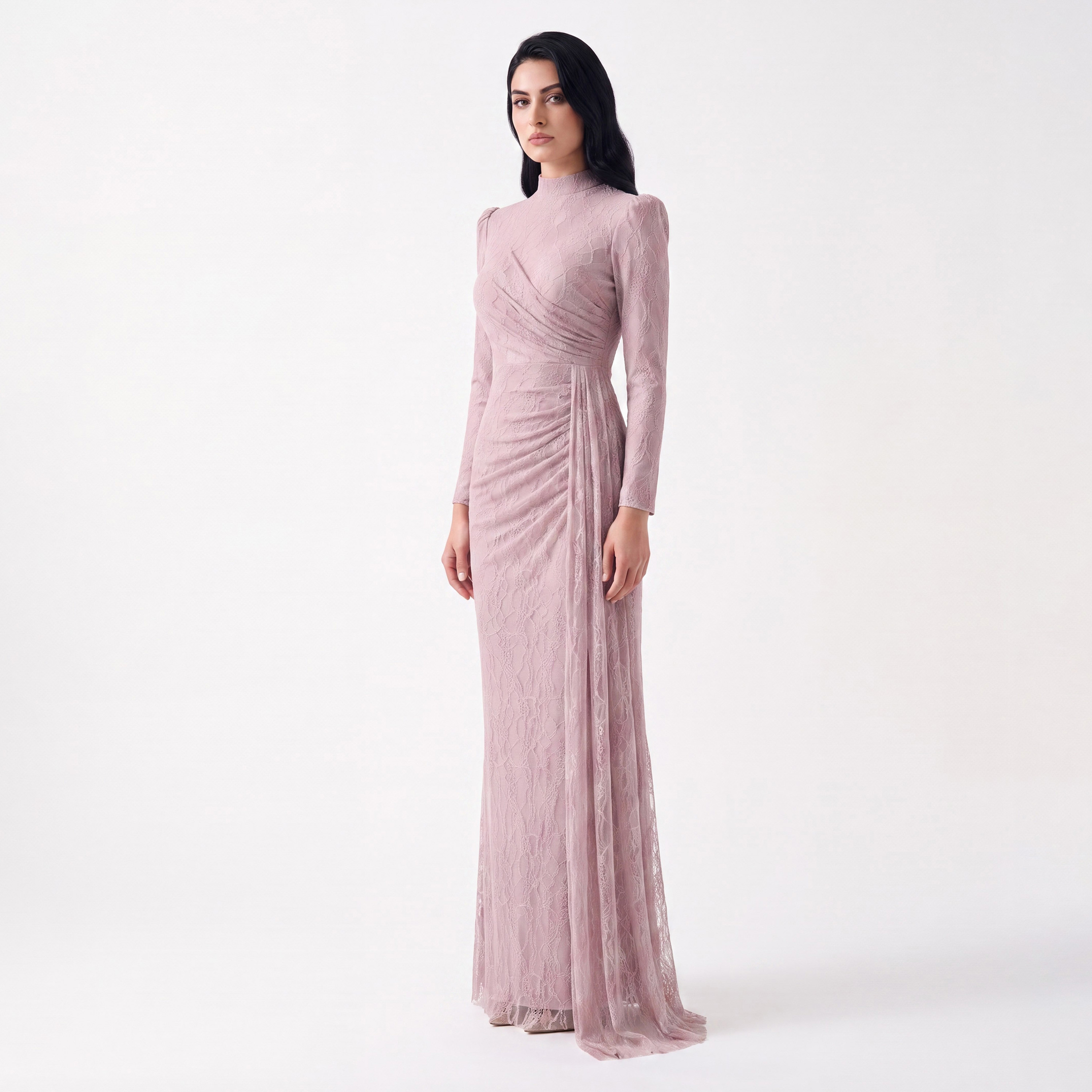 Akadia All-Over Lace Dantel High Neck Column Women's Evening Maxi Dress-women-clothing-dresses-image-9